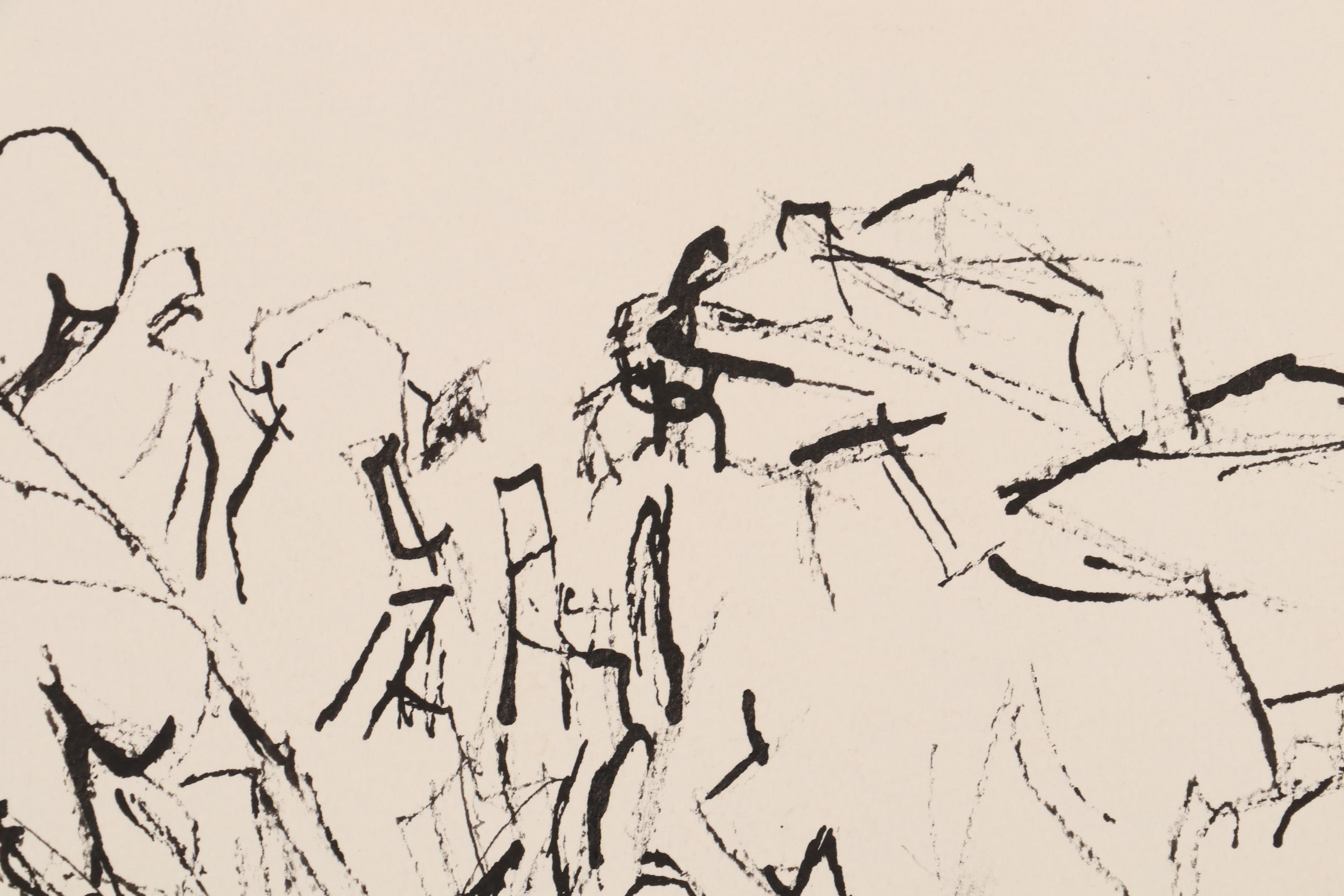 Yolanda Fusco Figurative Watercolor and Graphite Compositions, Mid-20th Century