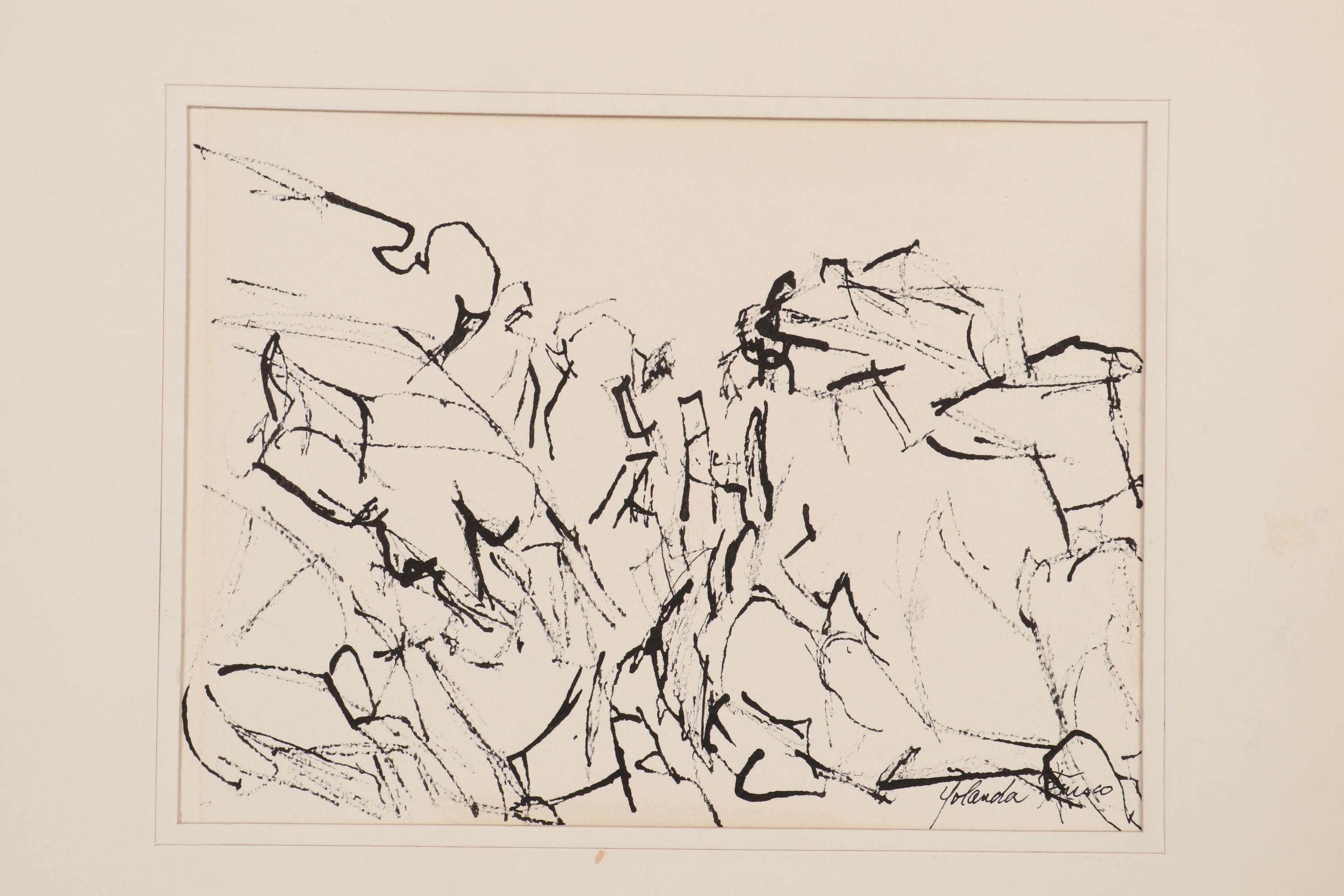 Yolanda Fusco Figurative Watercolor and Graphite Compositions, Mid-20th Century