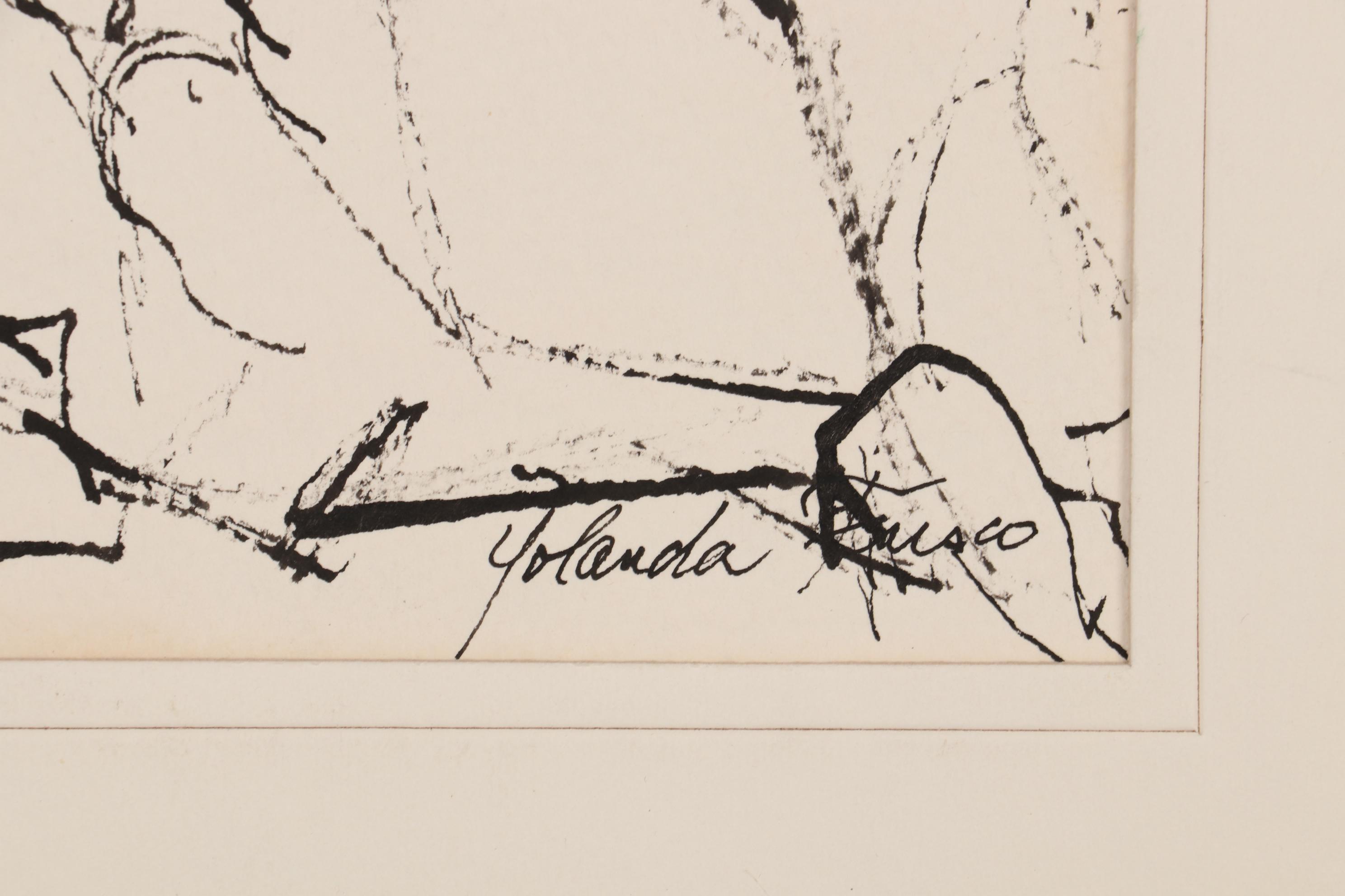 Yolanda Fusco Figurative Watercolor and Graphite Compositions, Mid-20th Century