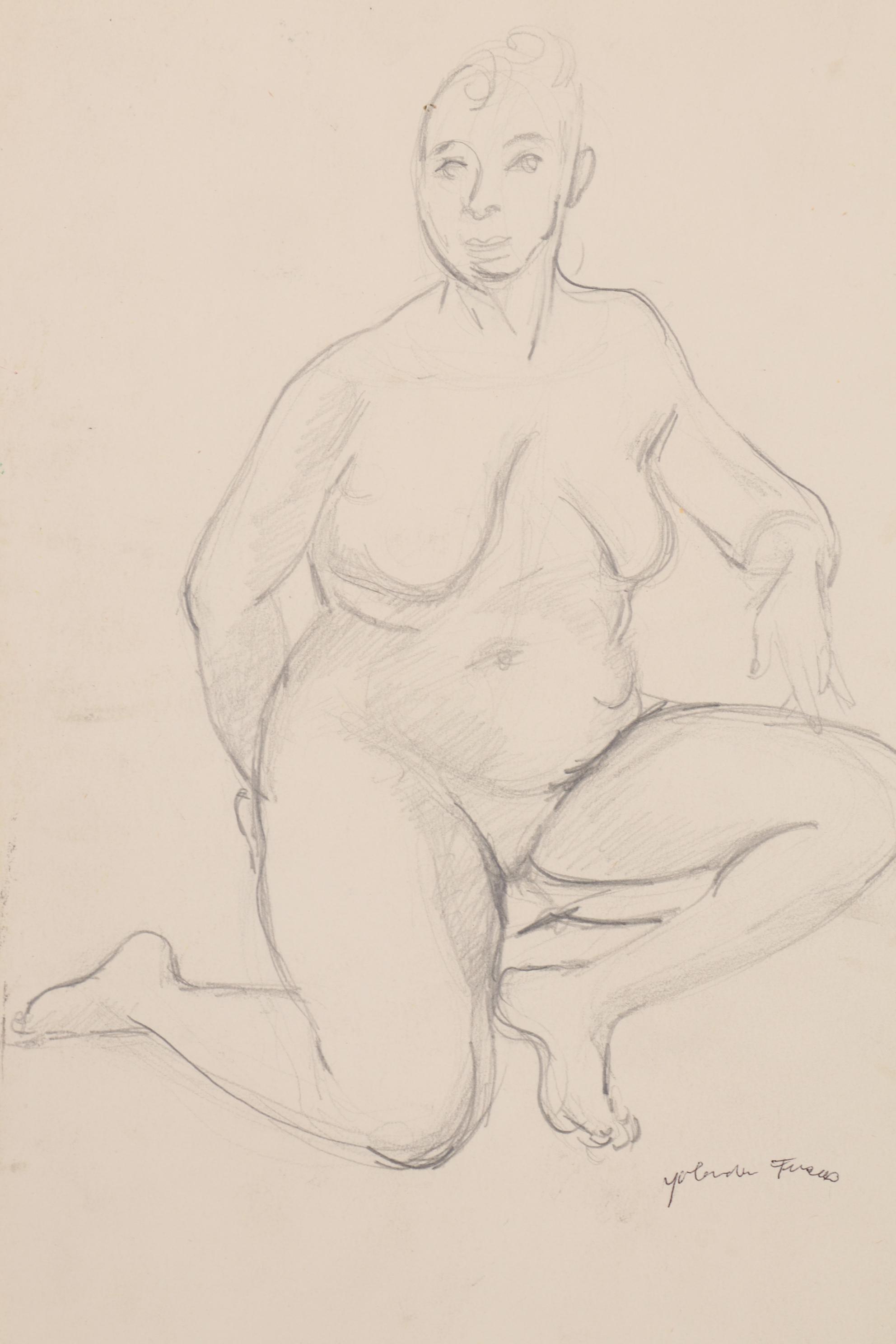 Yolanda Fusco Figurative Watercolor and Graphite Compositions, Mid-20th Century