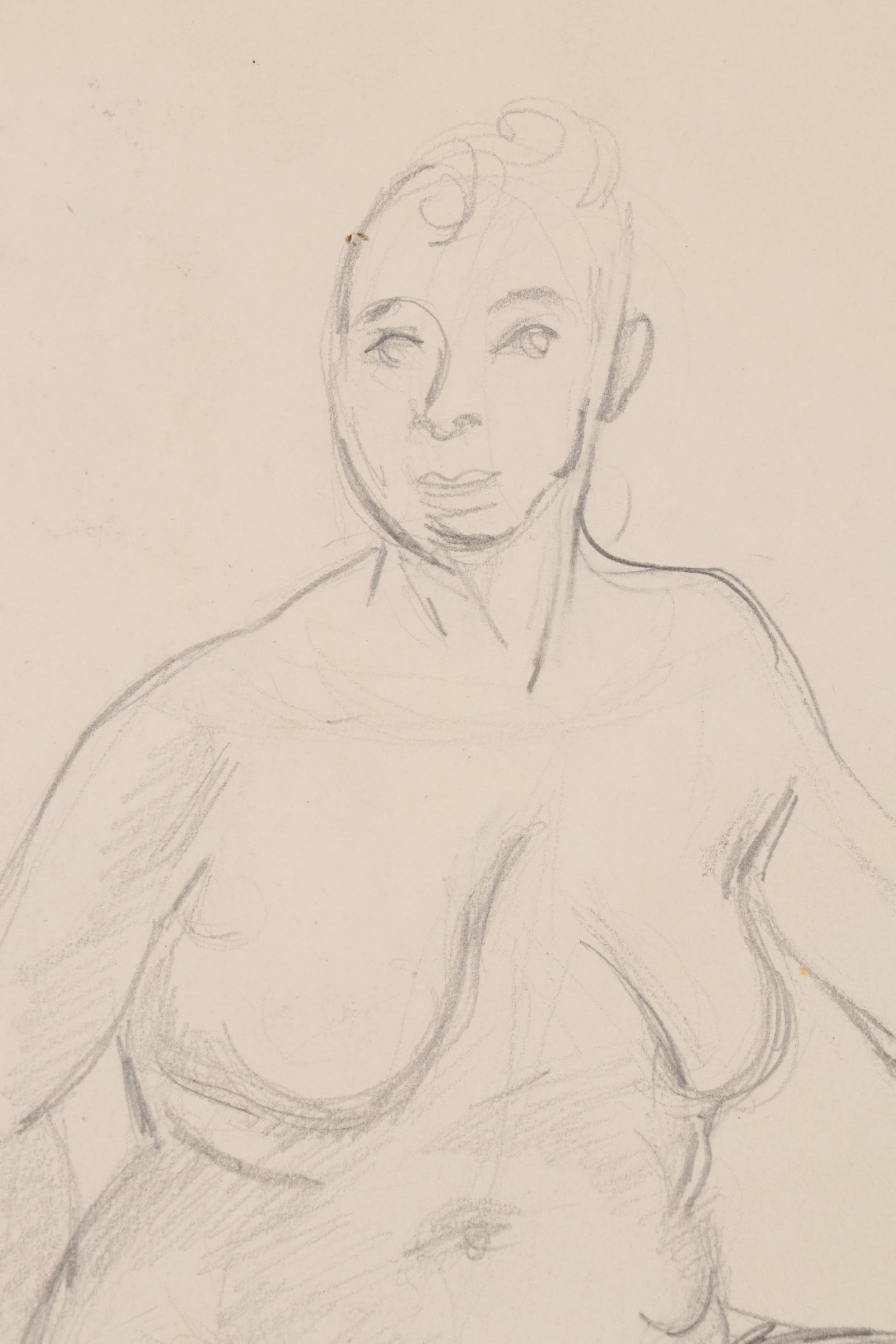 Yolanda Fusco Figurative Watercolor and Graphite Compositions, Mid-20th Century