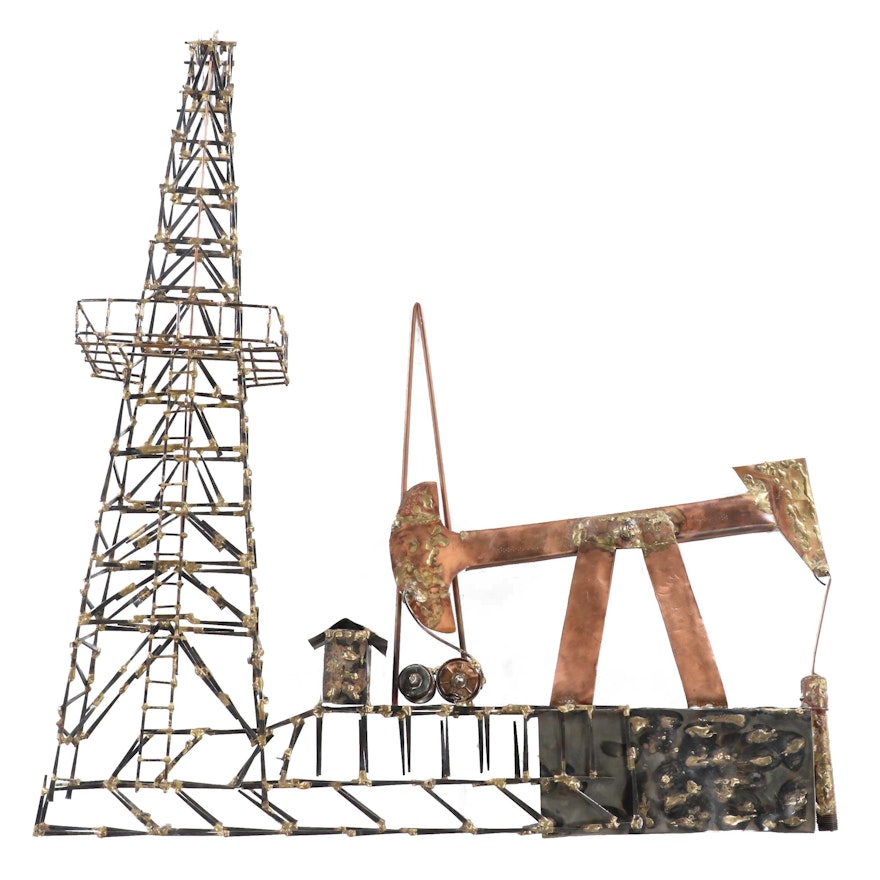 Modernist Copper and Mixed Metal Oil Rig Sculpture, Mid to Late 20th Century