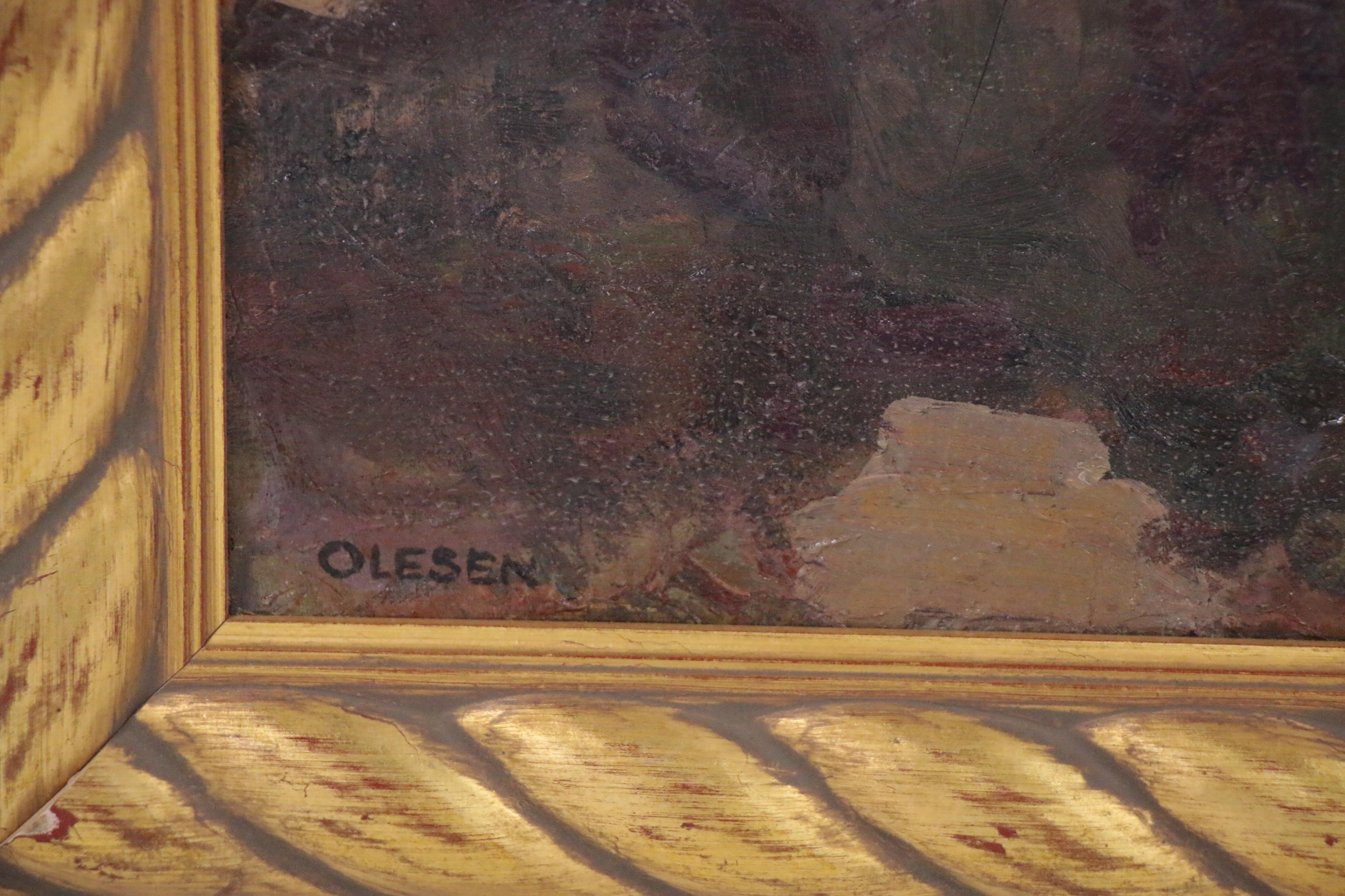 Olaf Olesen Landscape Oil Painting of Rolling Hills, Early 20th Century