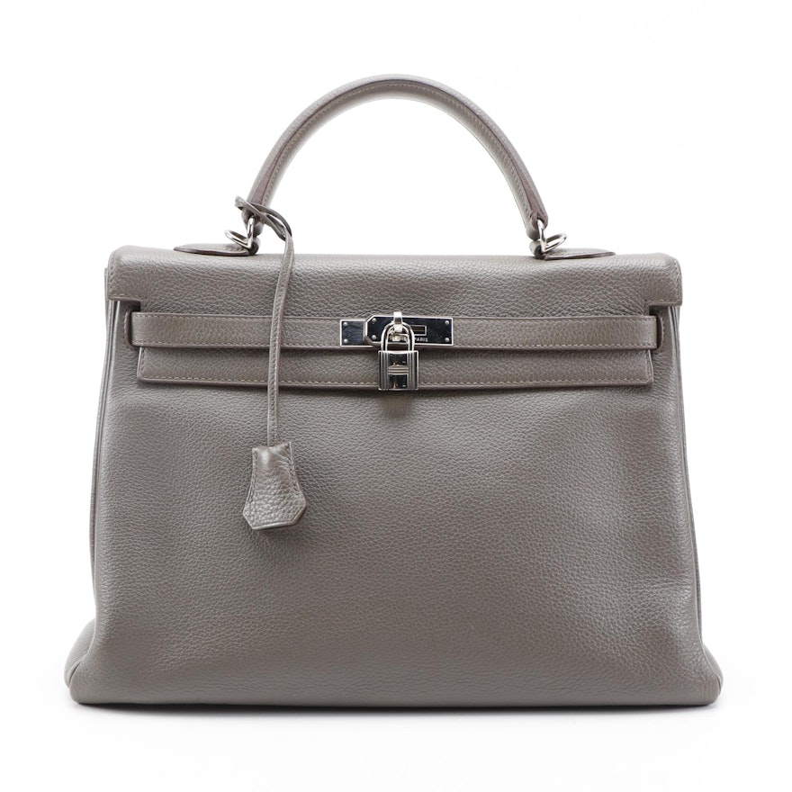 Hermès Kelly 35 Satchel in Etain Clemence Leather with Palladium Hardware