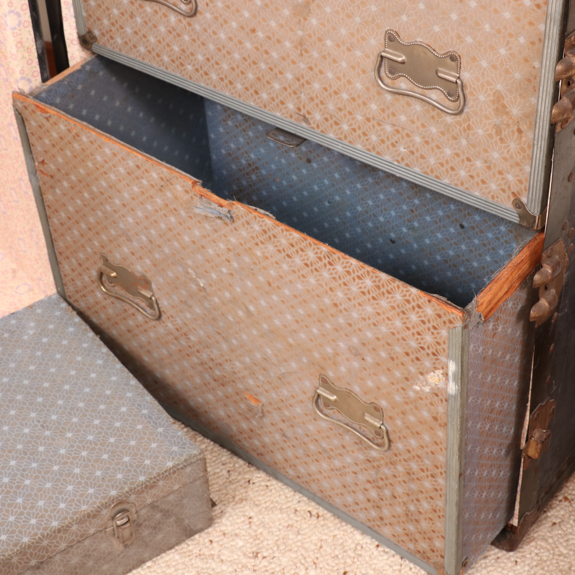 Upright Metal-Mounted Wood Steamer Trunk, Early 20th Century