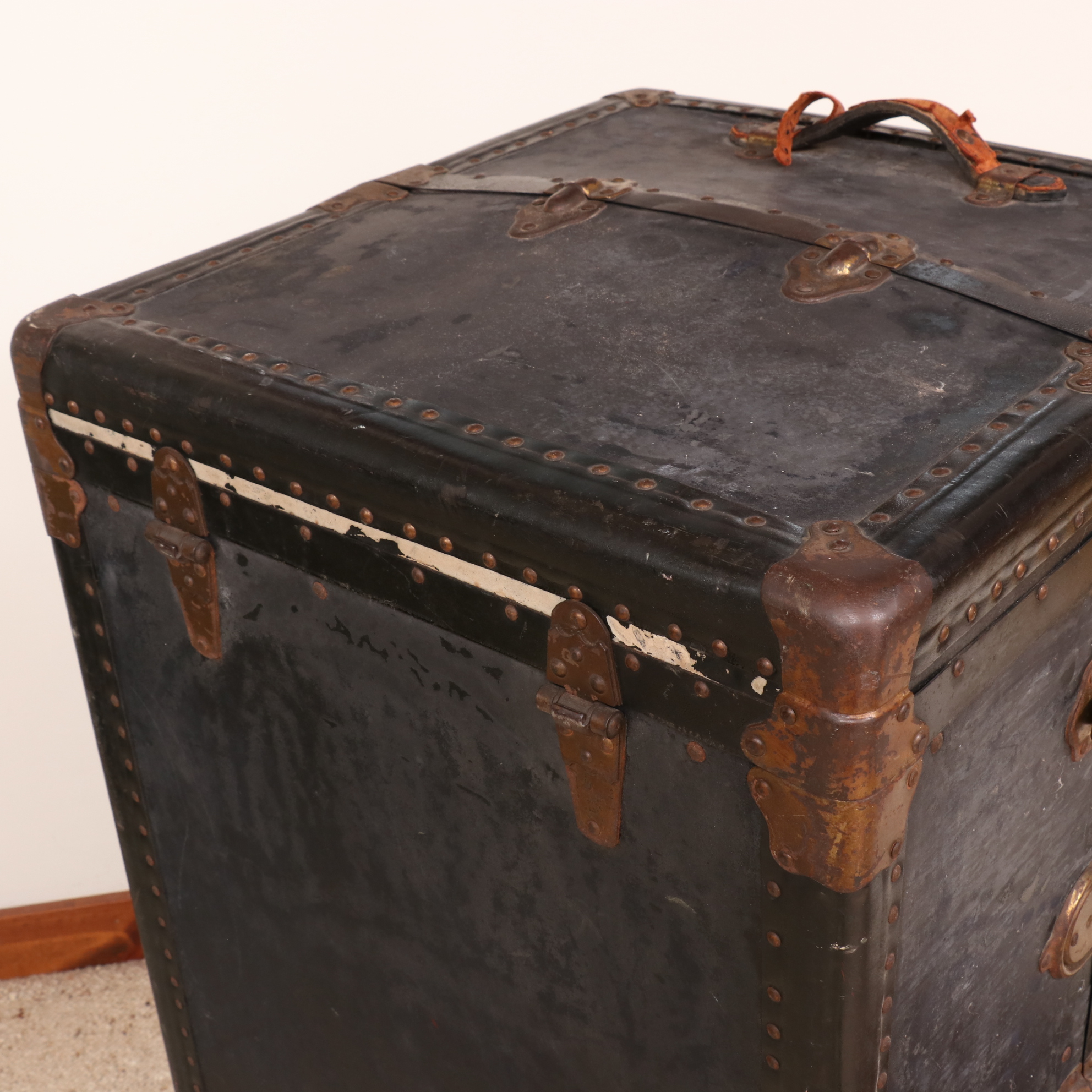 Upright Metal-Mounted Wood Steamer Trunk, Early 20th Century