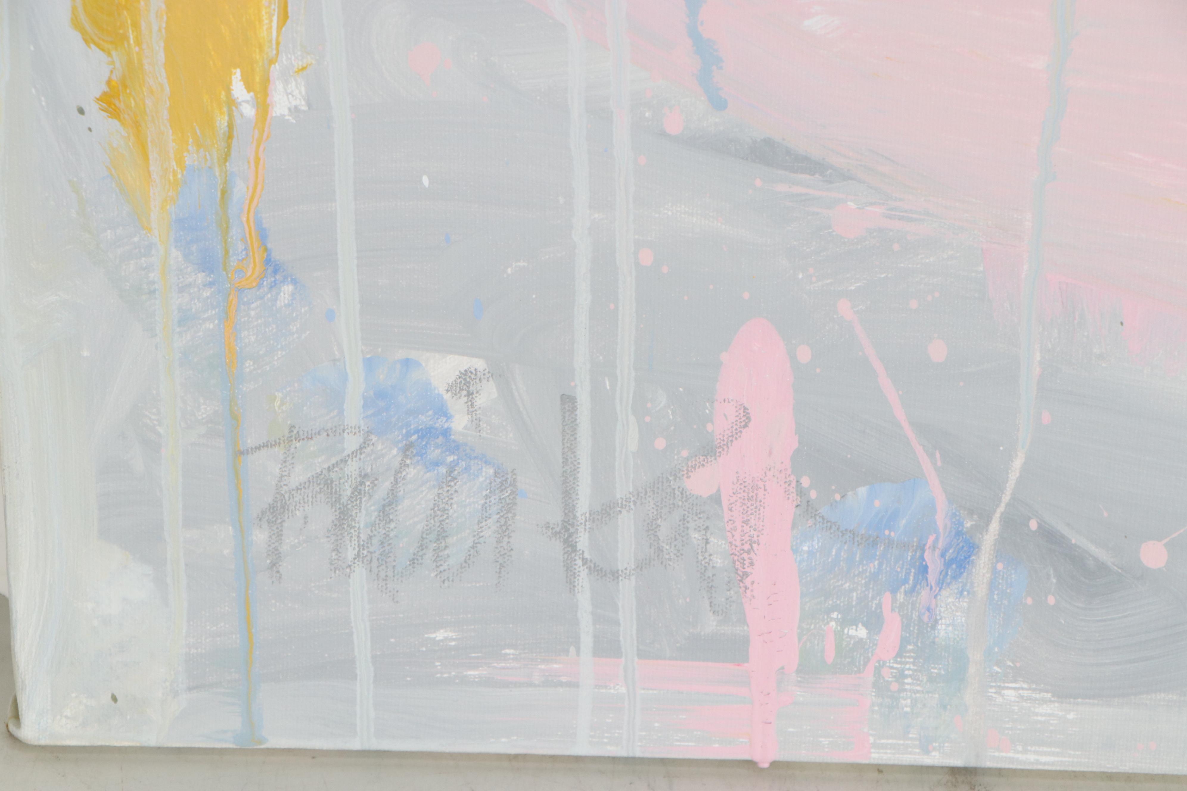 Robbie Kemper Abstract Acrylic Painting "Blue White Runs Over," 21st Century