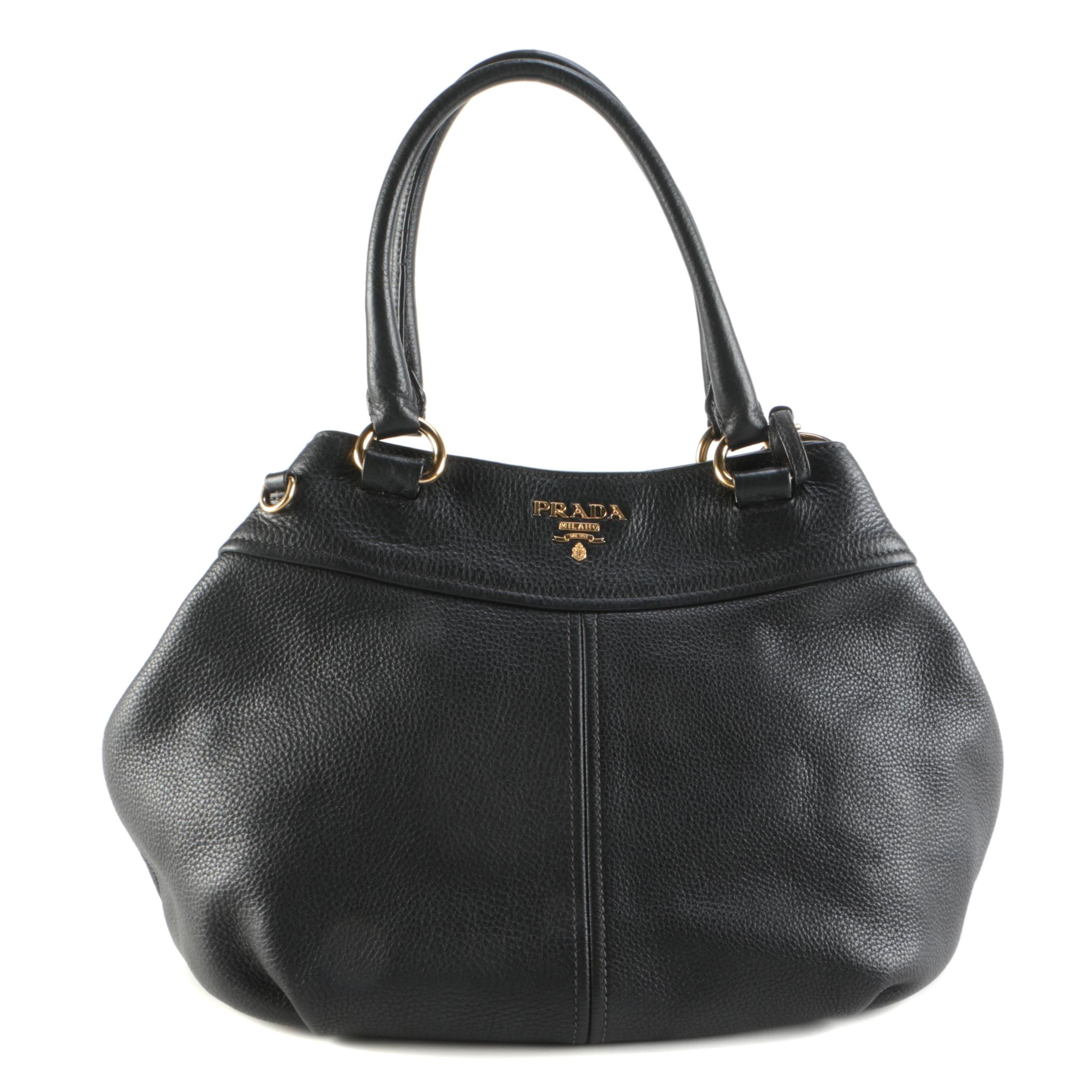 Prada Black Vitello Daino Convertible Satchel