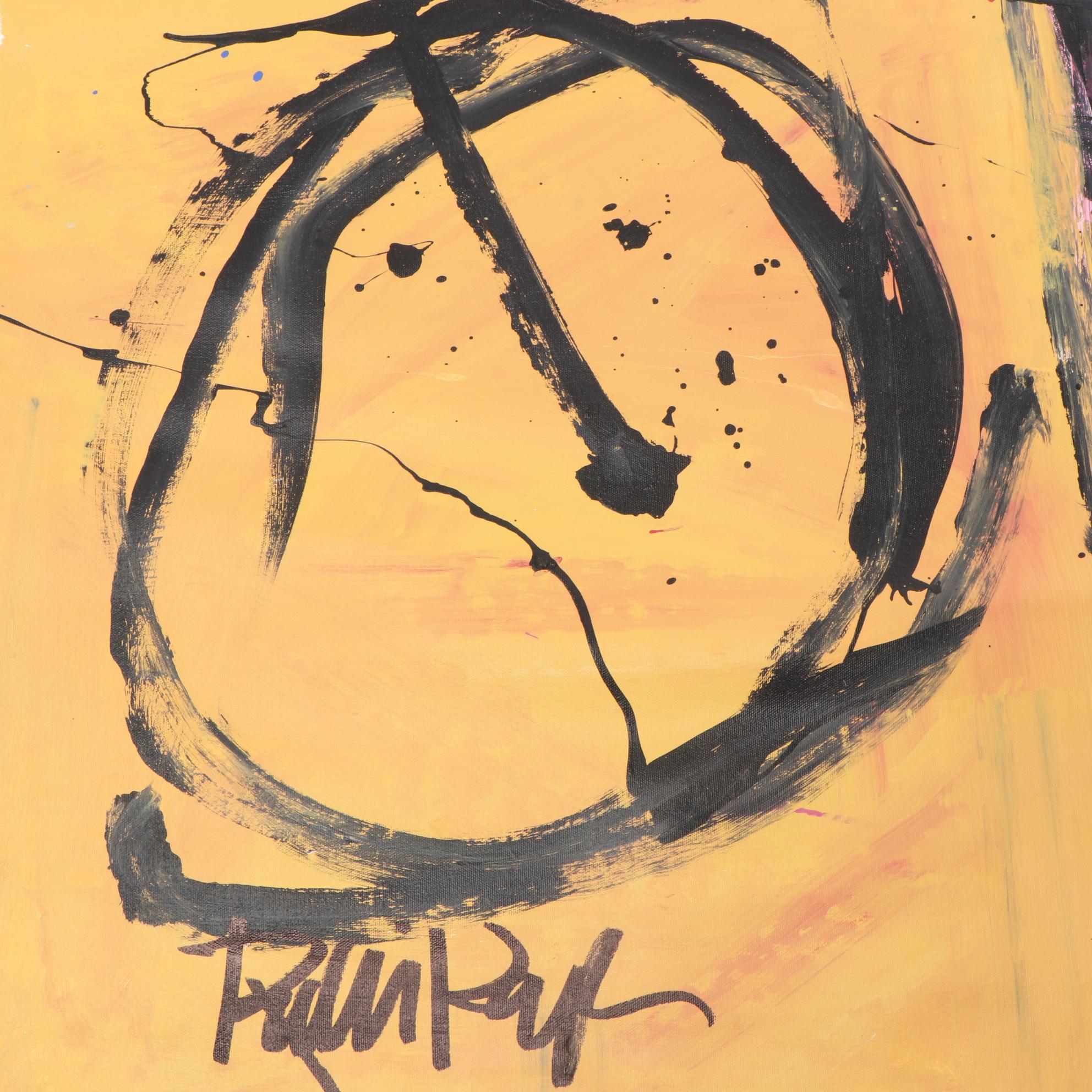 Robbie Kemper Abstract Acrylic Painting "Blue Square Yellow Circle"