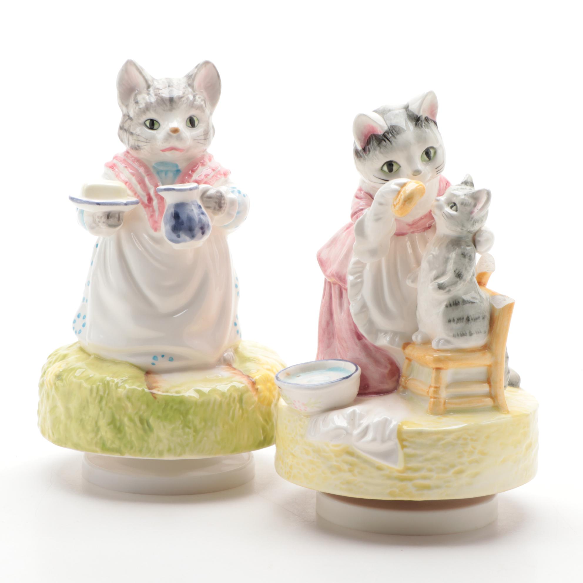 Schmid "Beatrix Potter" Mrs. Tabitha Twitchit and Mrs. Ribby Ceramic Music Boxes