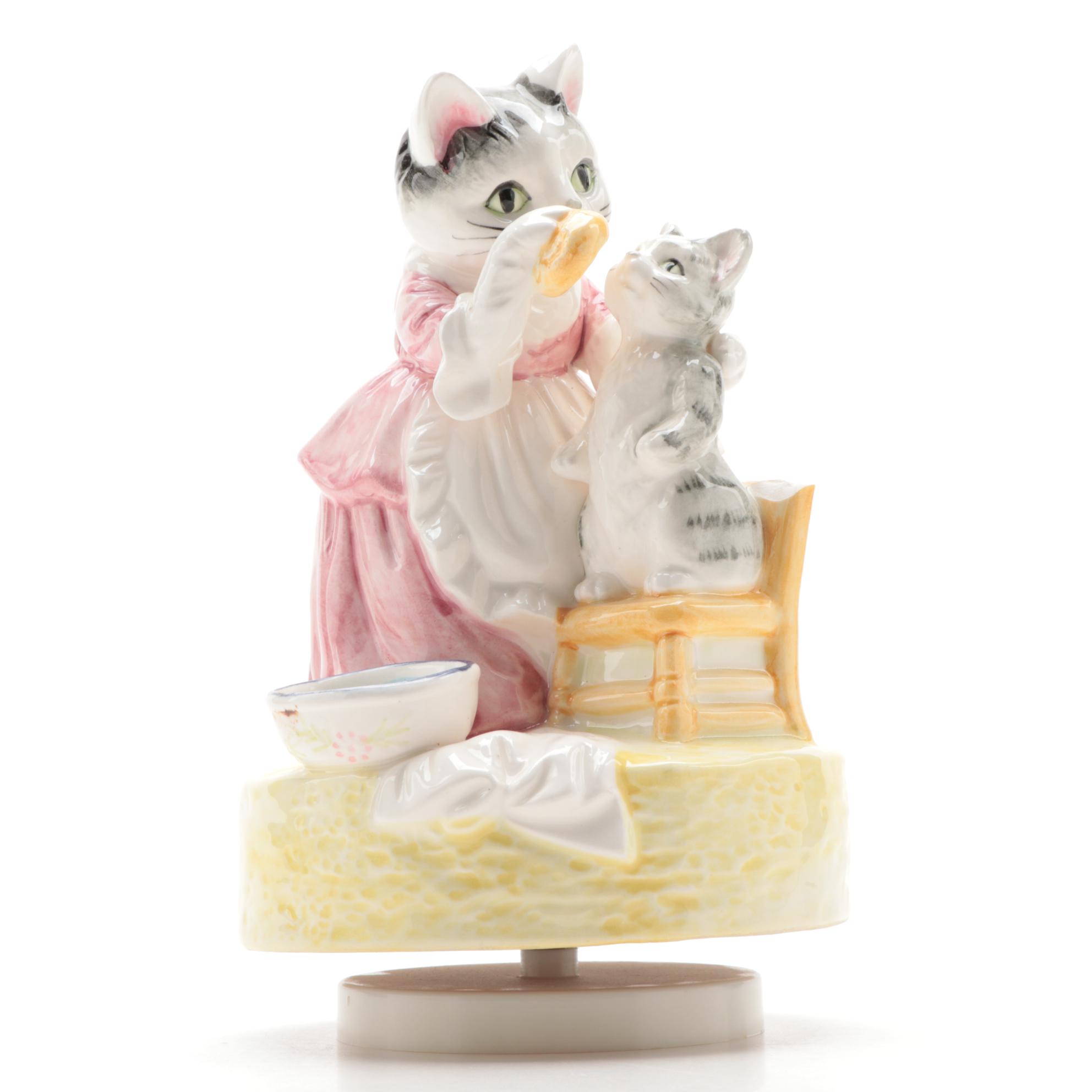 Schmid "Beatrix Potter" Mrs. Tabitha Twitchit and Mrs. Ribby Ceramic Music Boxes