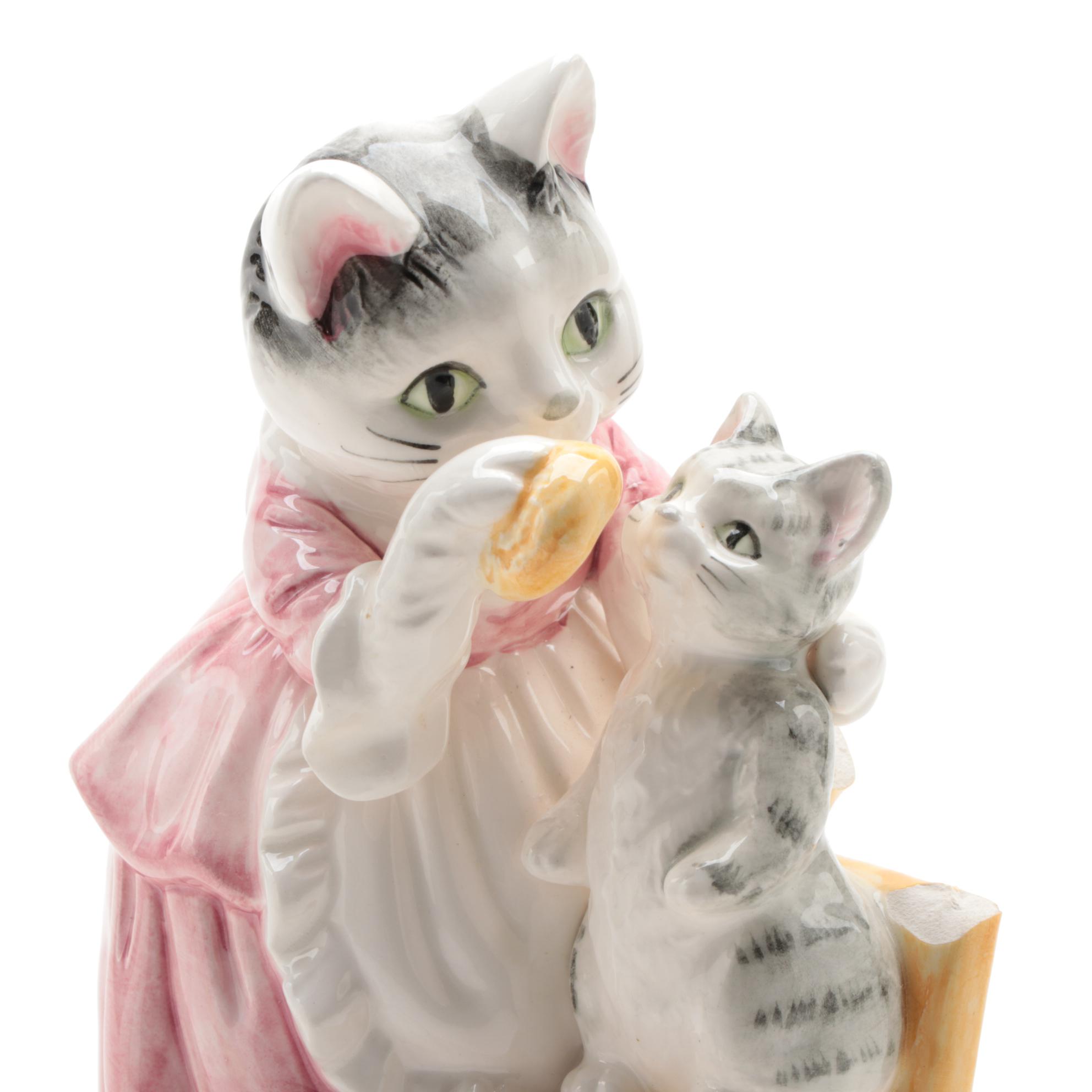 Schmid "Beatrix Potter" Mrs. Tabitha Twitchit and Mrs. Ribby Ceramic Music Boxes