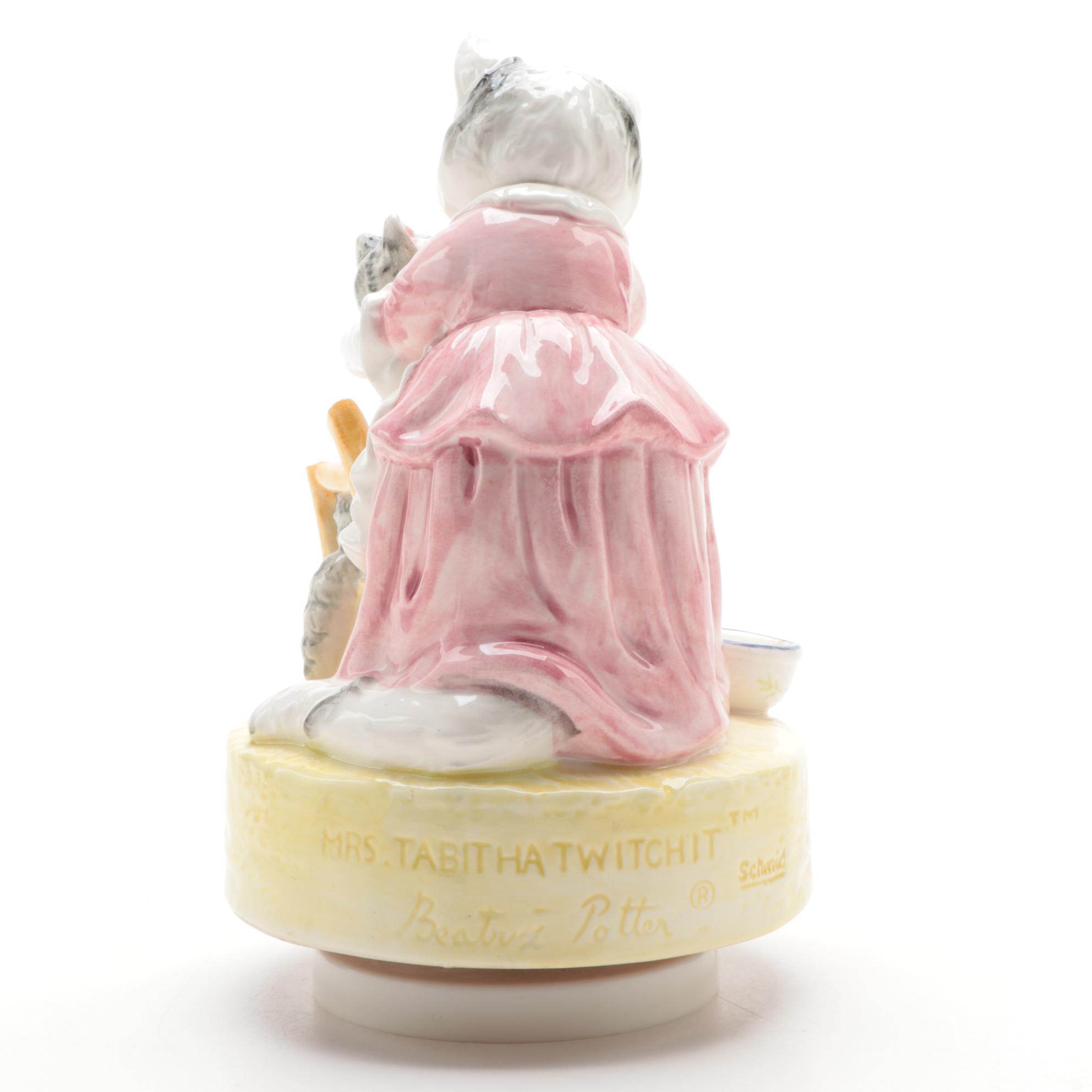 Schmid "Beatrix Potter" Mrs. Tabitha Twitchit and Mrs. Ribby Ceramic Music Boxes