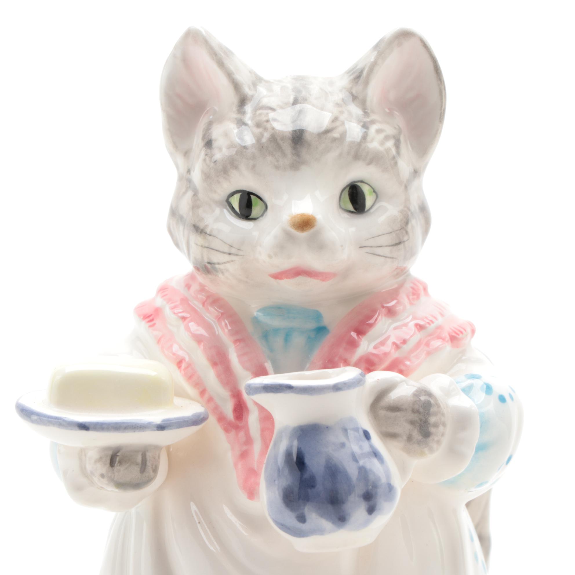 Schmid "Beatrix Potter" Mrs. Tabitha Twitchit and Mrs. Ribby Ceramic Music Boxes