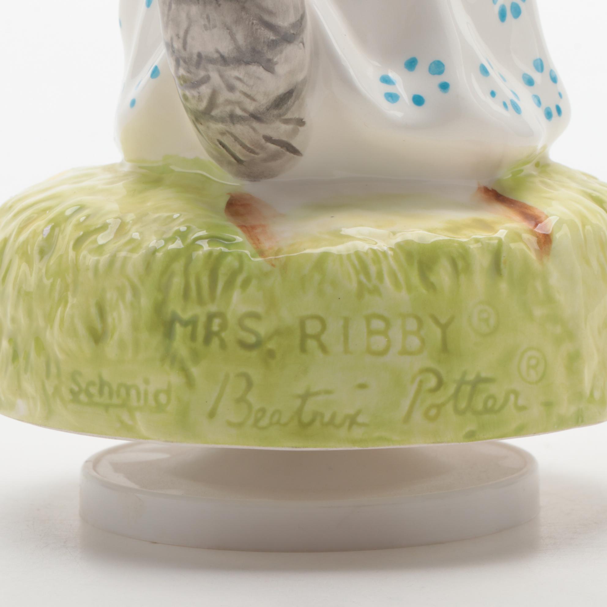 Schmid "Beatrix Potter" Mrs. Tabitha Twitchit and Mrs. Ribby Ceramic Music Boxes