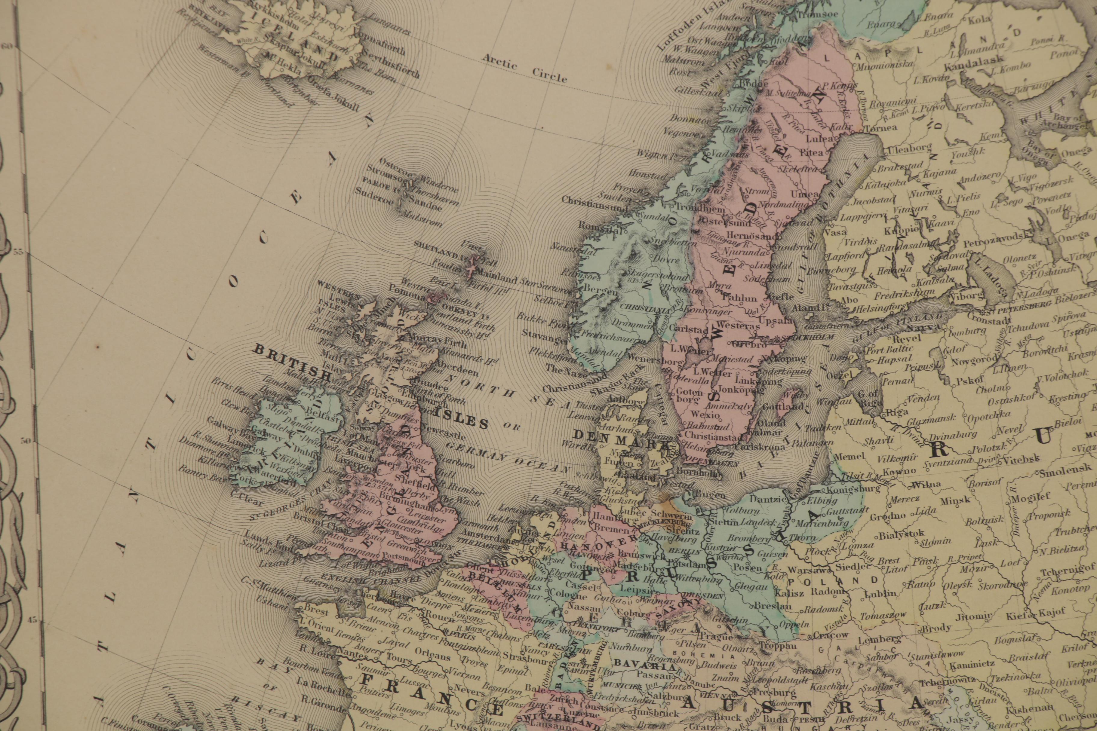 George W. Colton Hand-Colored Engraving Map "Europe," 1855