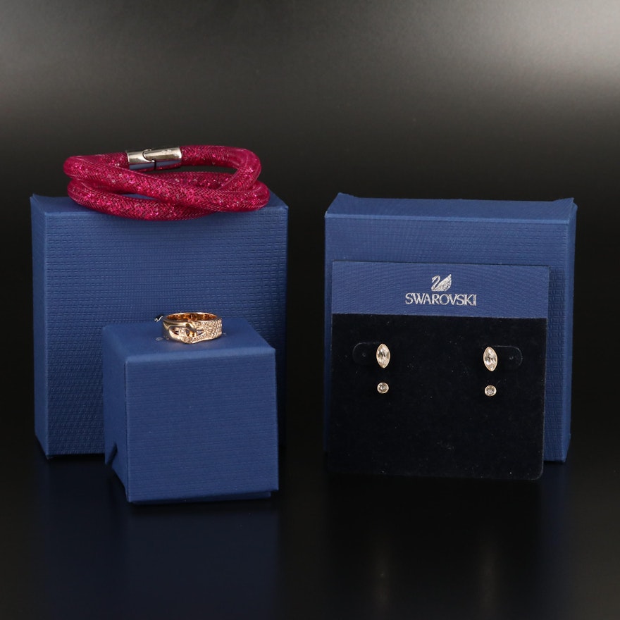 Swarovski Jewelry Featuring Harley Stud Earrings and Gallon Interlocking Ring