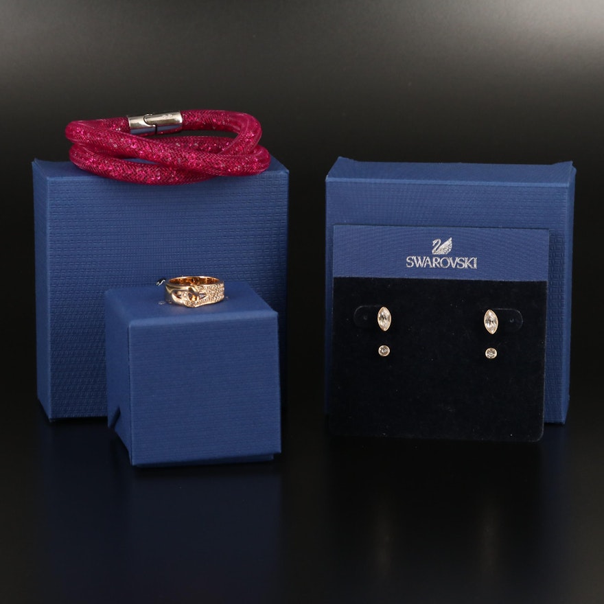 Swarovski Jewelry Featuring Stardust Bracelet and Gallon Interlocking Ring