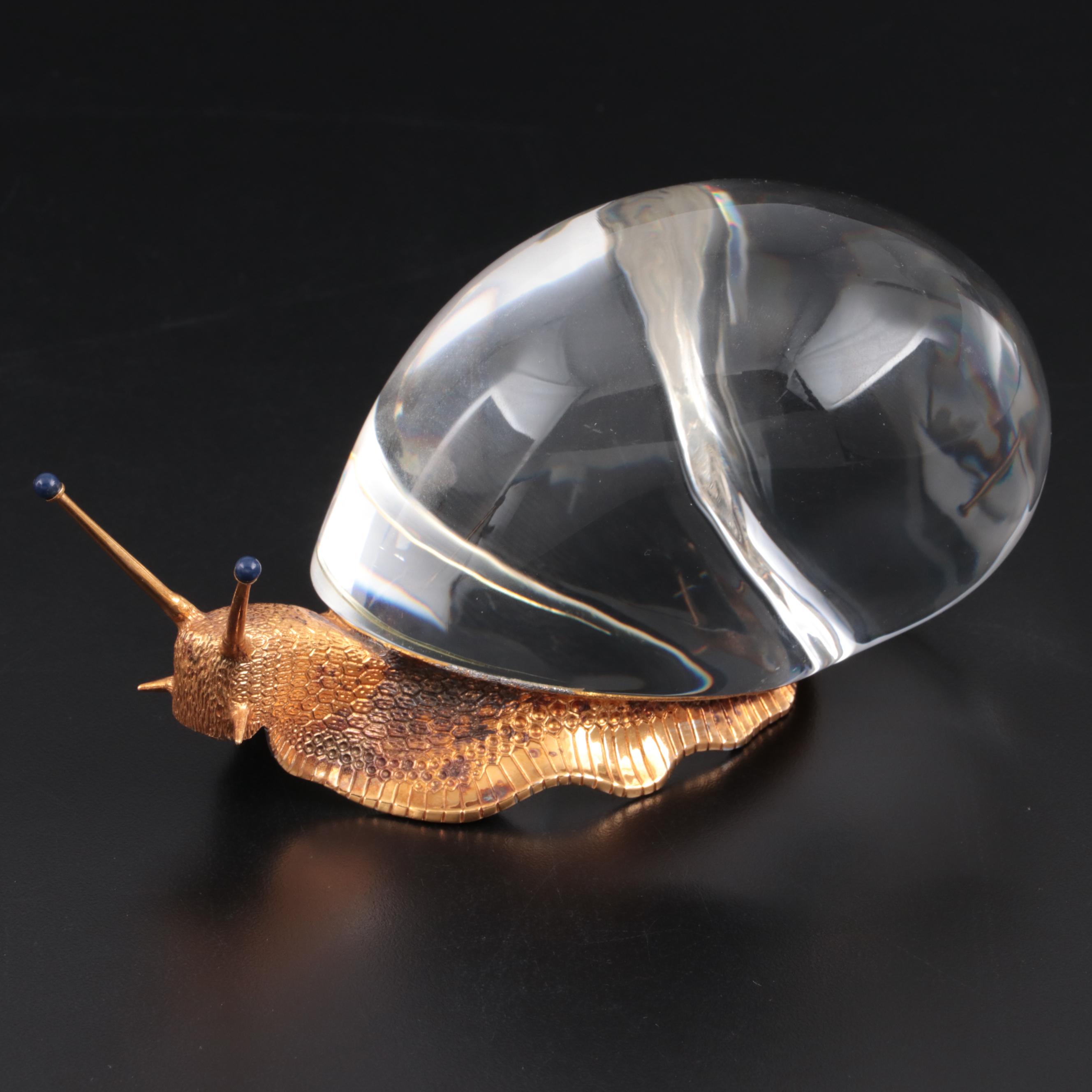 Steuben "Snail" Art Glass and Vermeil Figurine Designed by Paul Schulze
