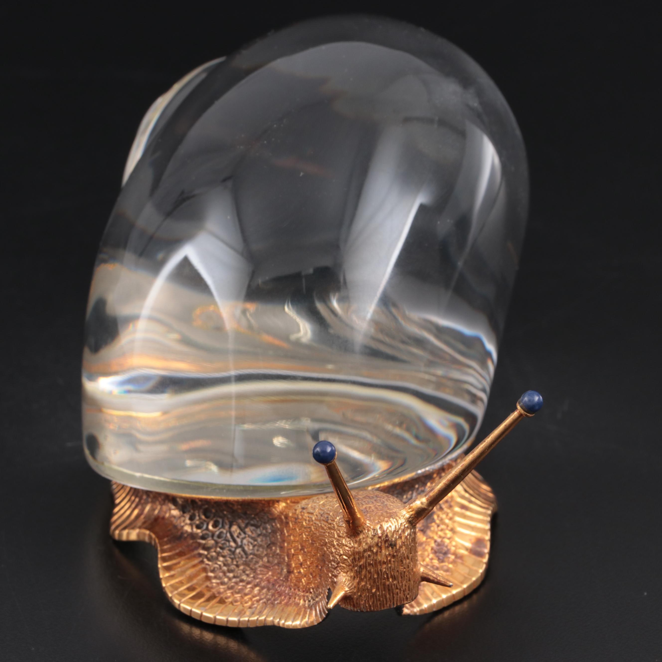 Steuben "Snail" Art Glass and Vermeil Figurine Designed by Paul Schulze