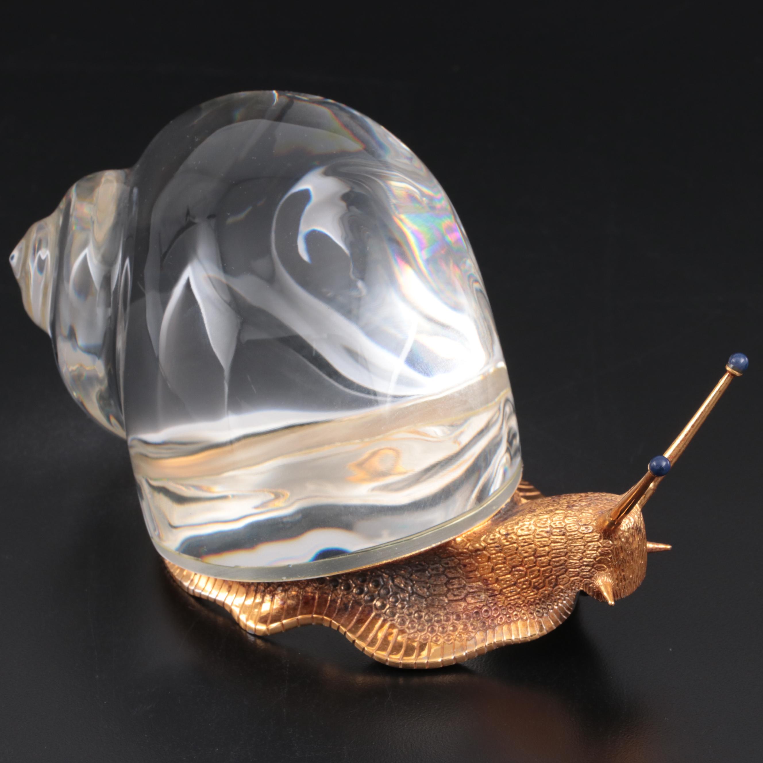 Steuben "Snail" Art Glass and Vermeil Figurine Designed by Paul Schulze