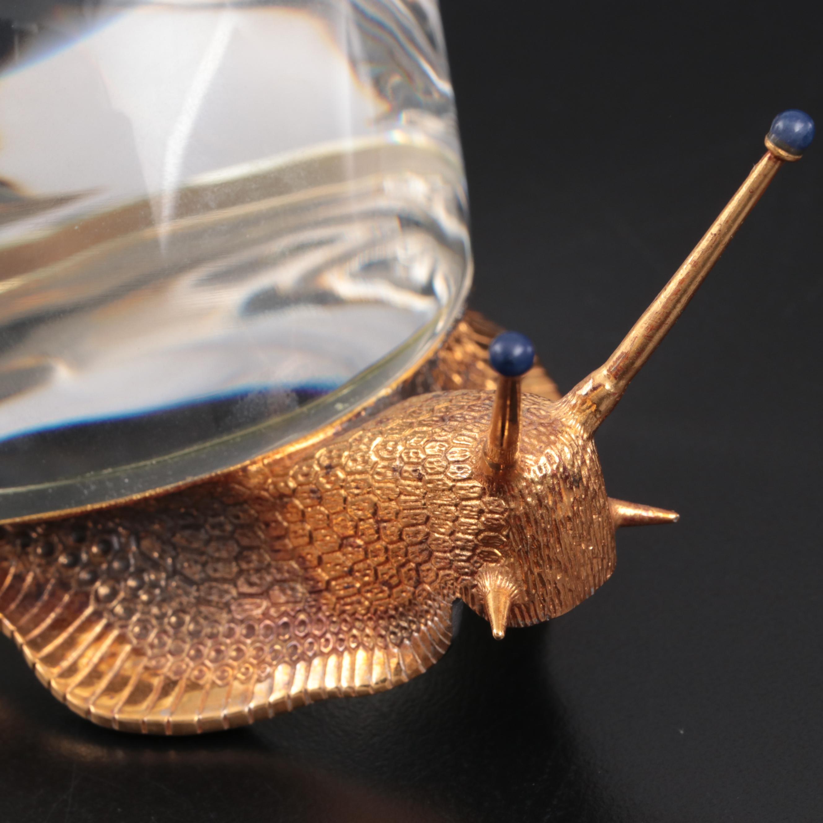 Steuben "Snail" Art Glass and Vermeil Figurine Designed by Paul Schulze