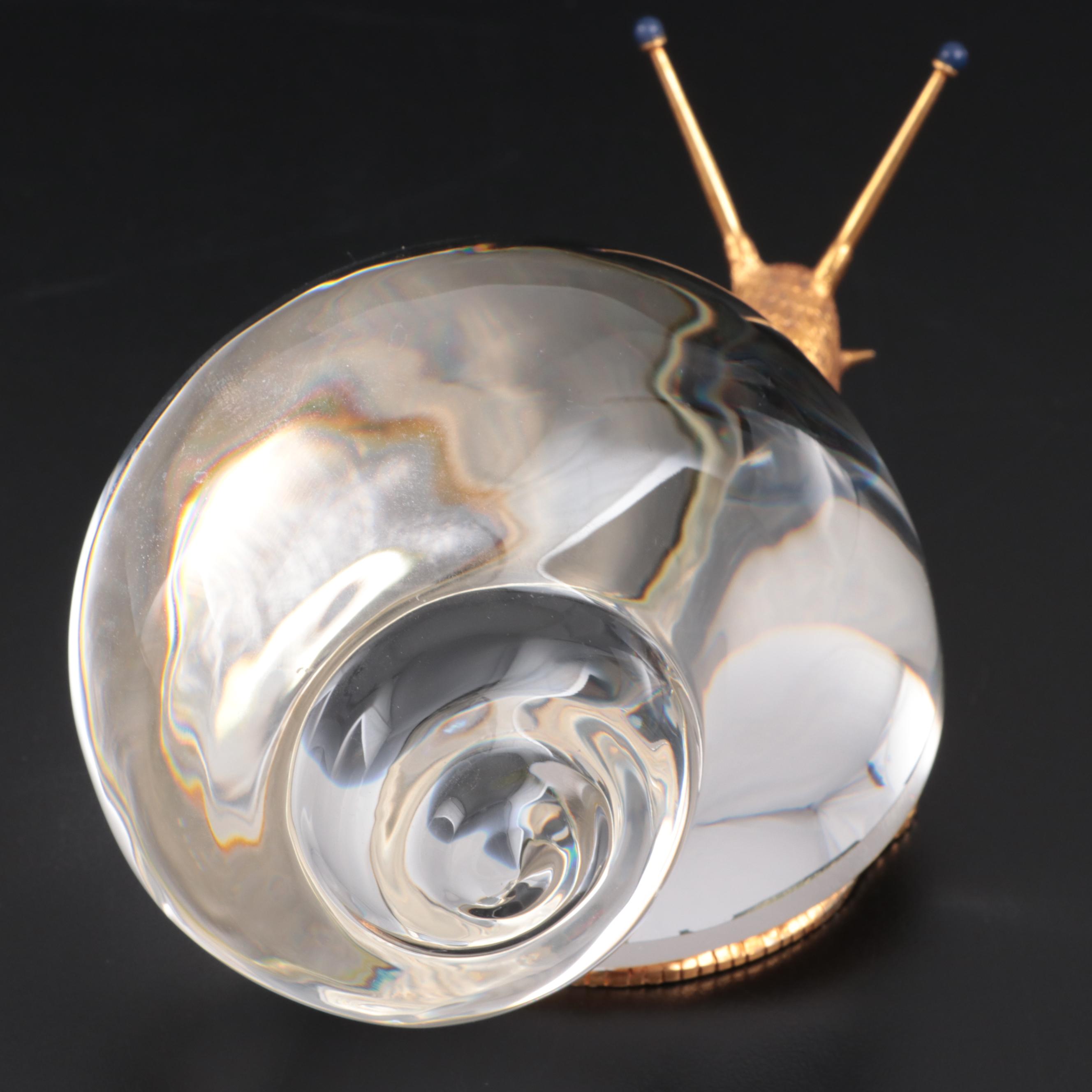 Steuben "Snail" Art Glass and Vermeil Figurine Designed by Paul Schulze