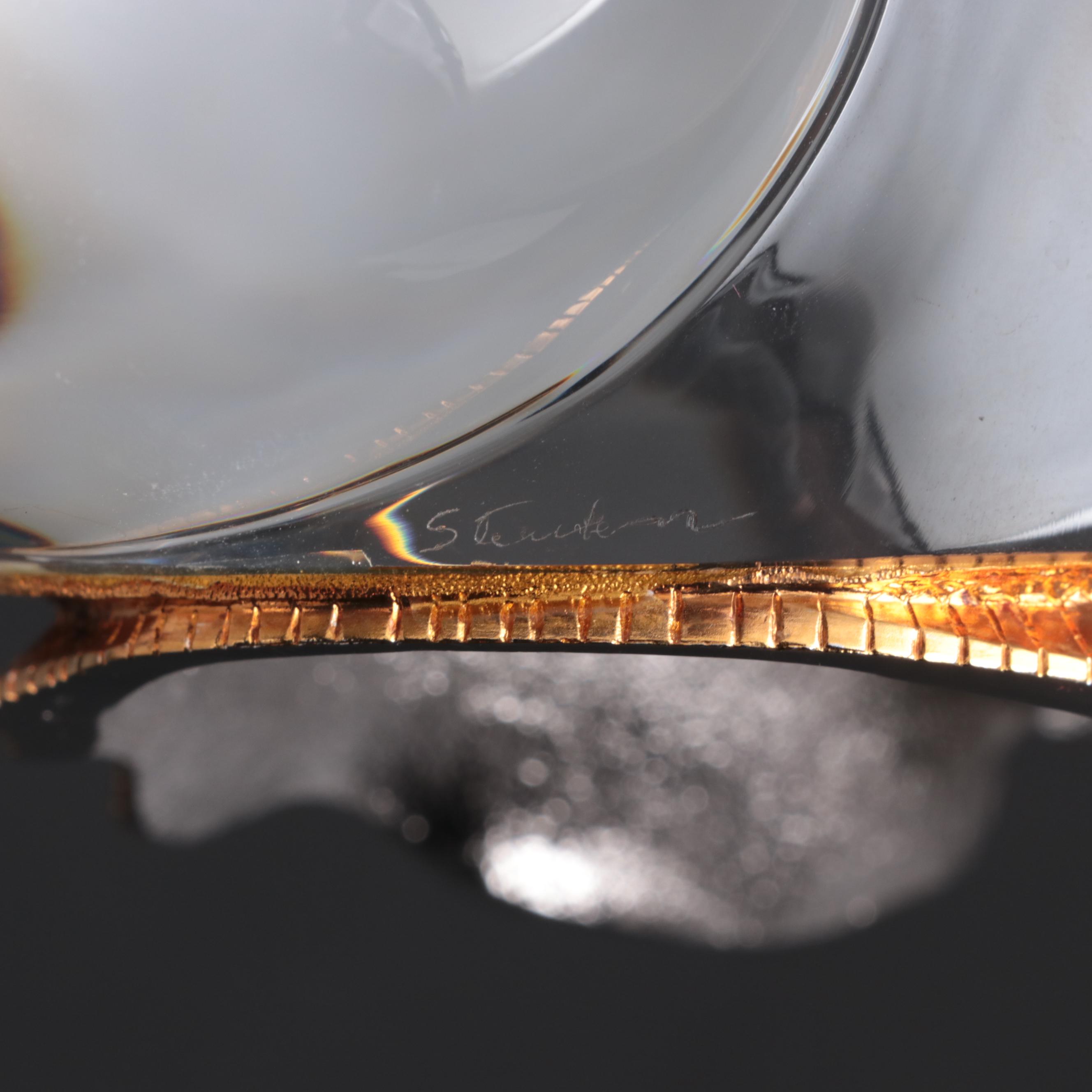 Steuben "Snail" Art Glass and Vermeil Figurine Designed by Paul Schulze