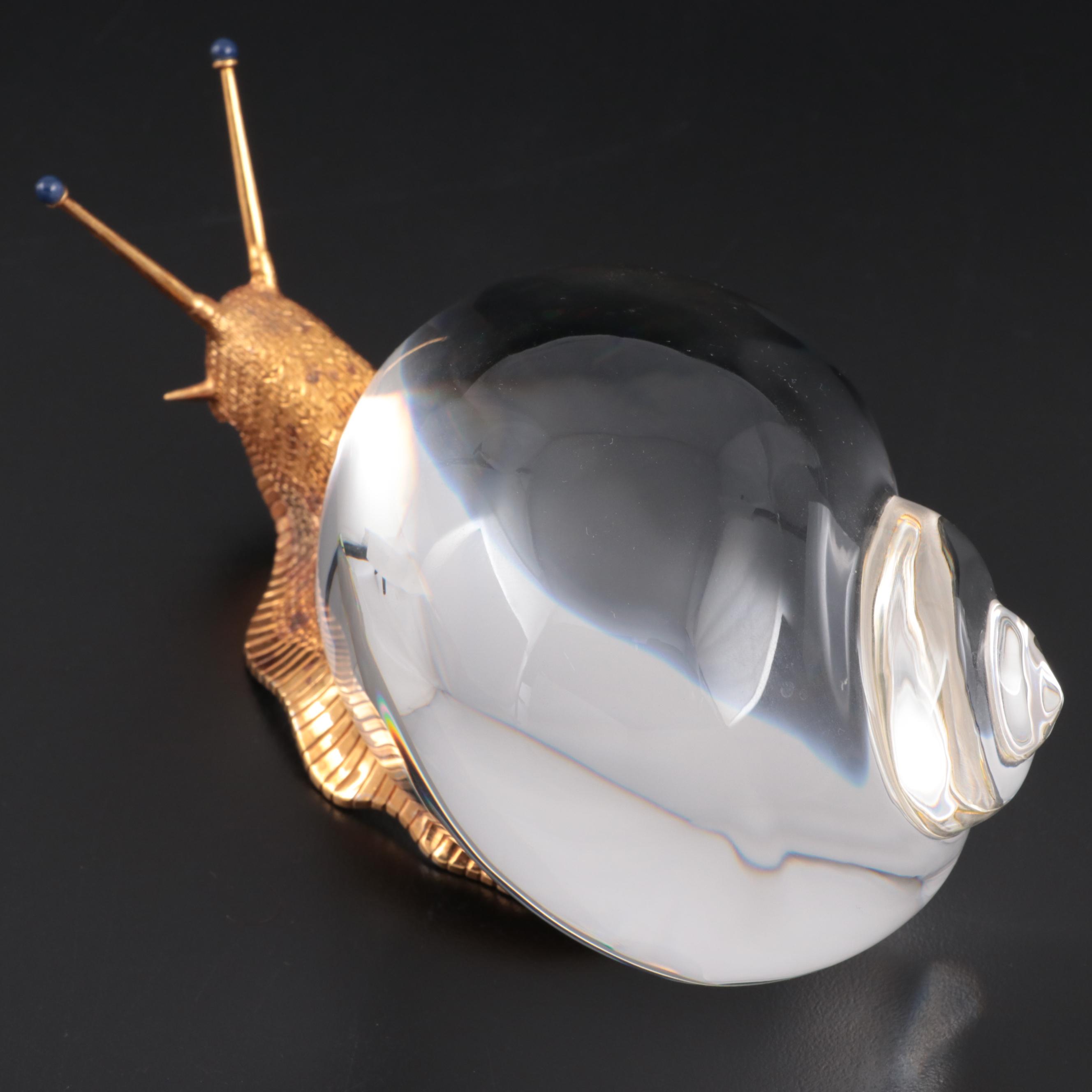 Steuben "Snail" Art Glass and Vermeil Figurine Designed by Paul Schulze