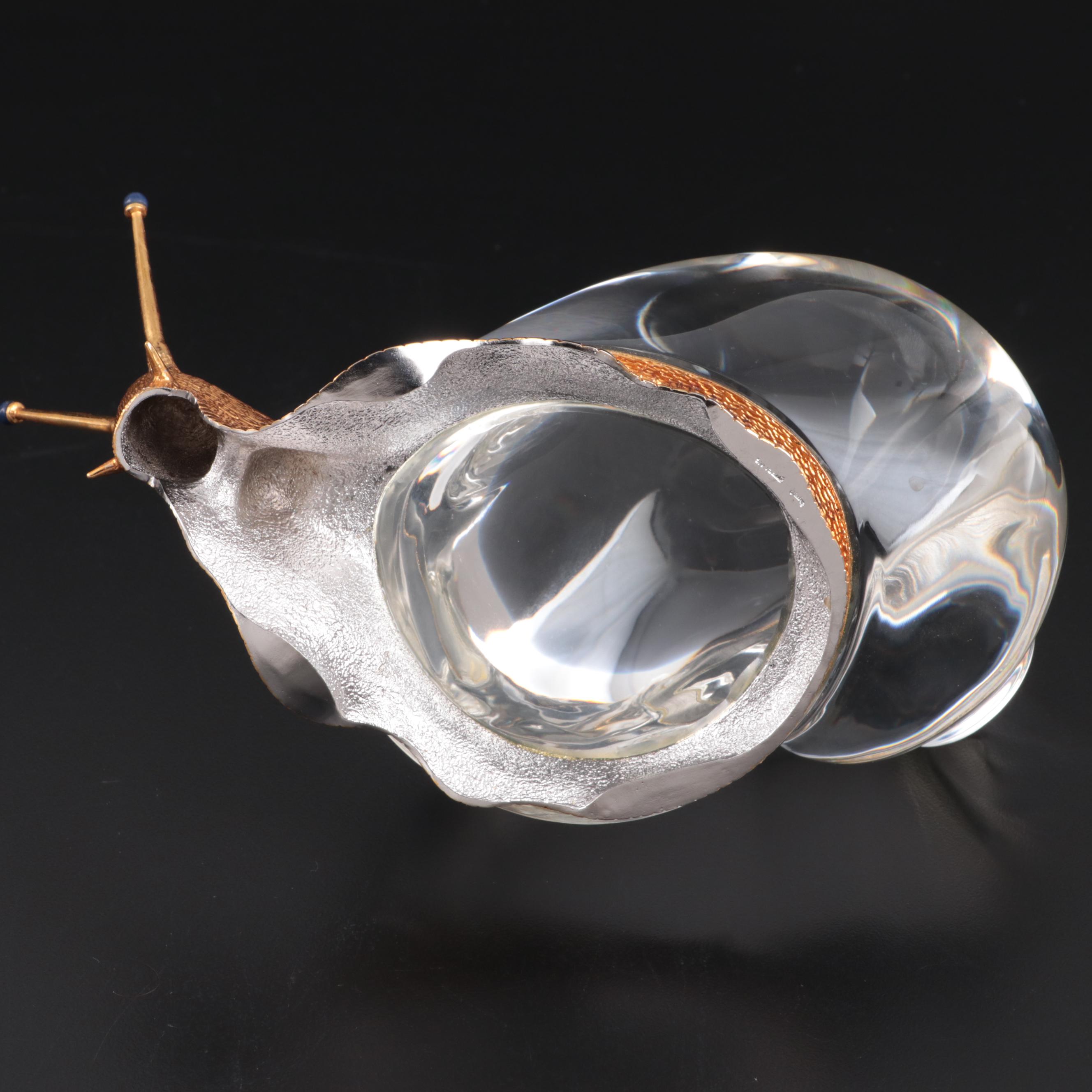 Steuben "Snail" Art Glass and Vermeil Figurine Designed by Paul Schulze