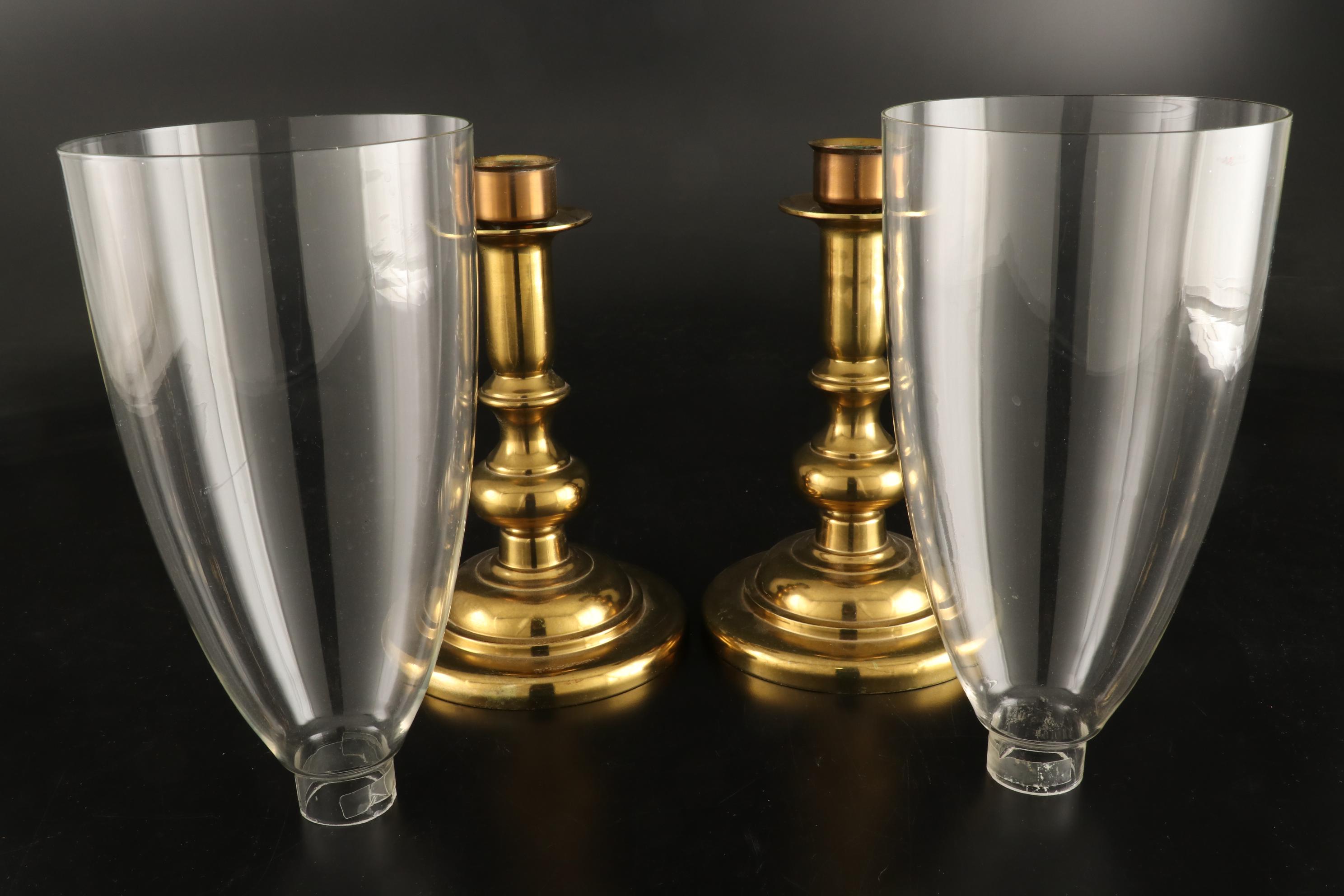 Harvin Brass Candlesticks with Glass Chimneys