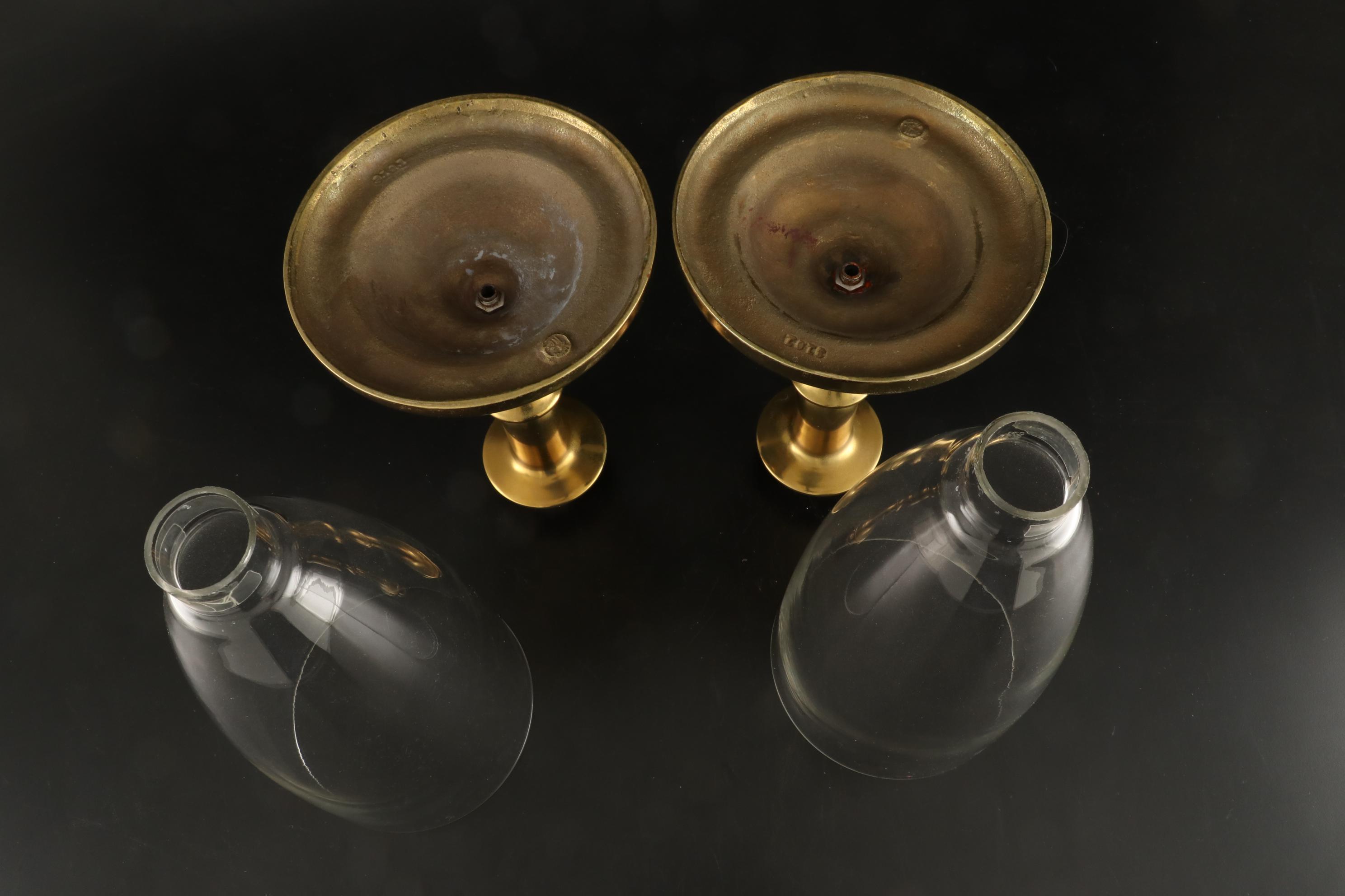 Harvin Brass Candlesticks with Glass Chimneys