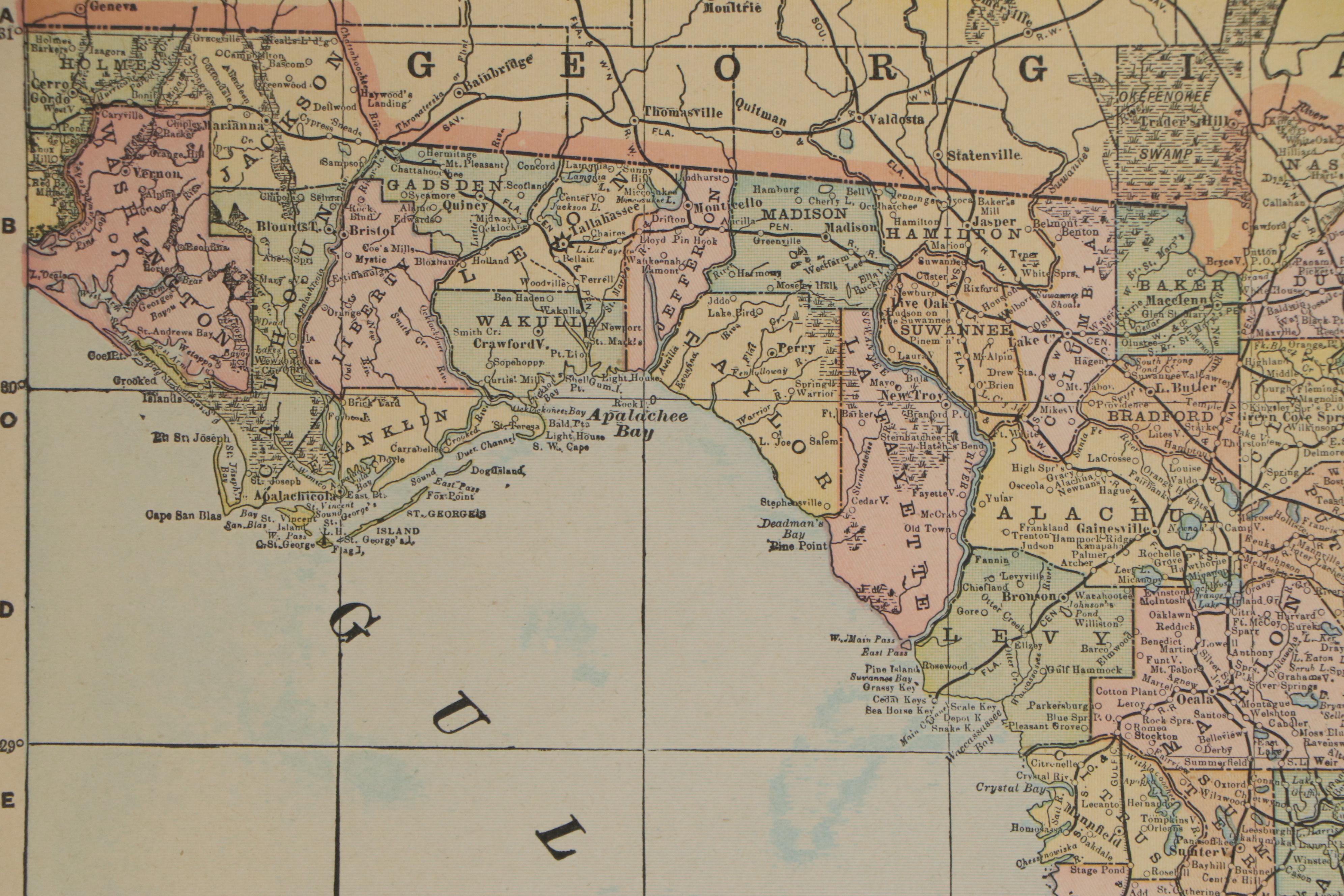 Wax Engraving Railroad Map of Florida, 1900