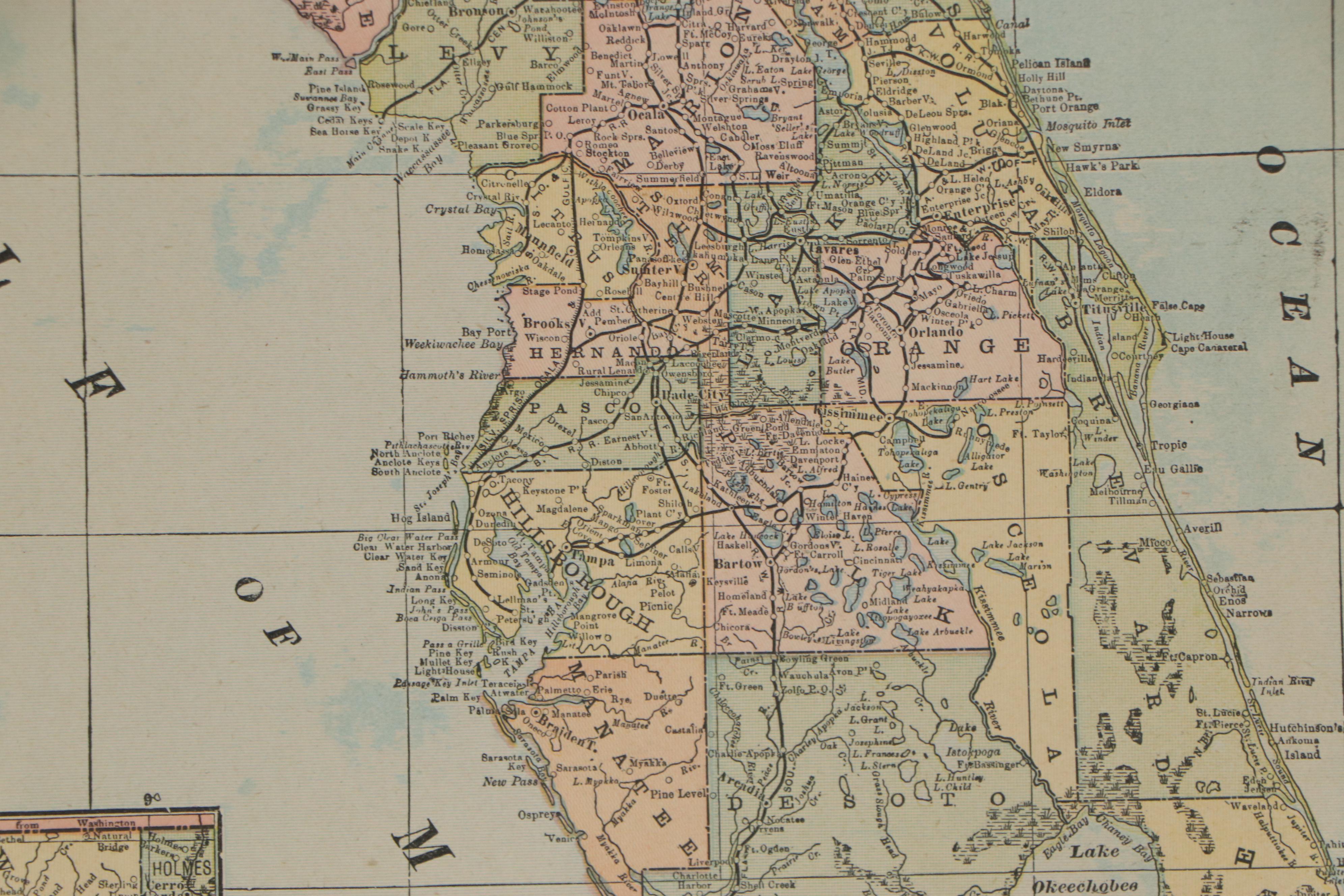 Wax Engraving Railroad Map of Florida, 1900