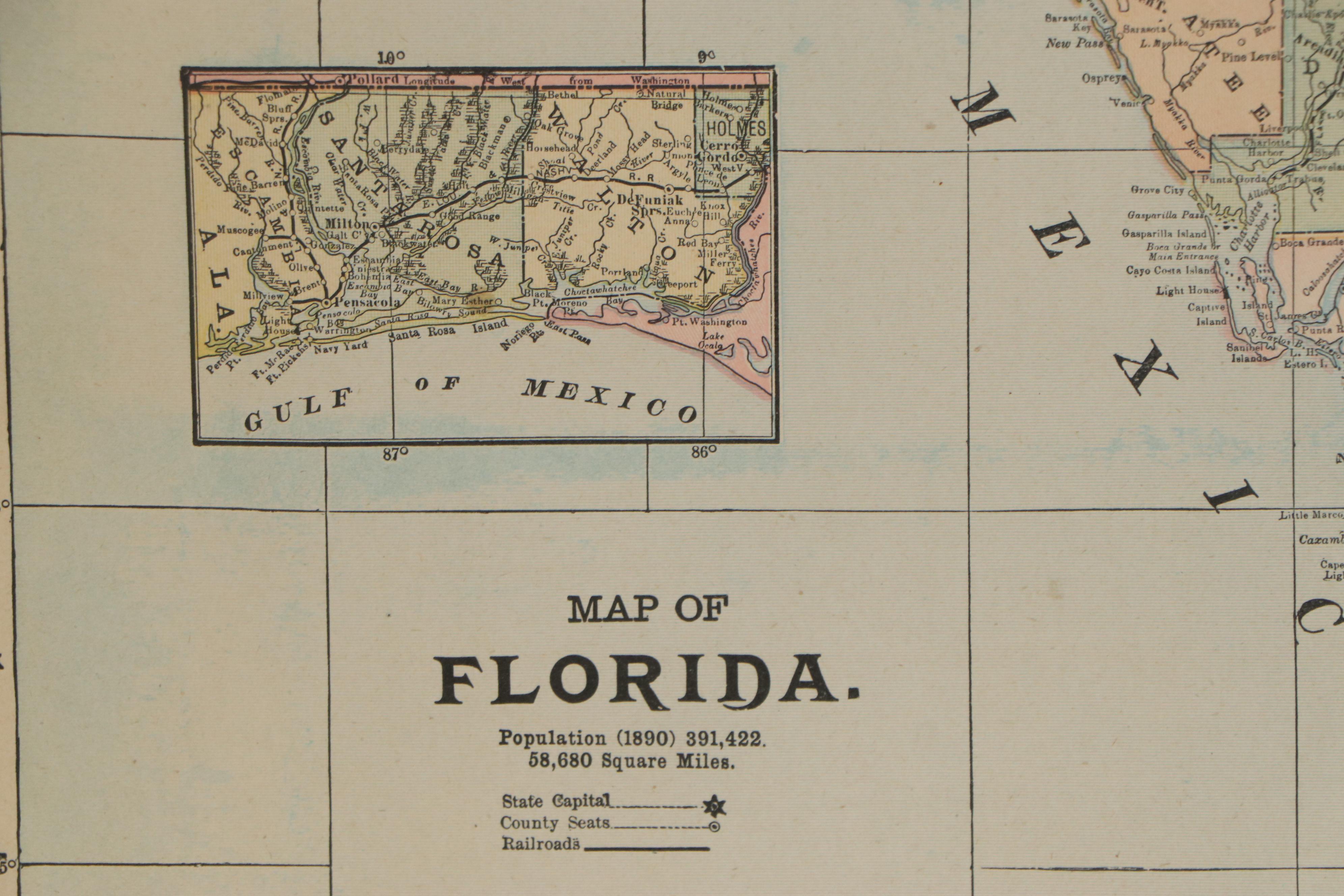 Wax Engraving Railroad Map of Florida, 1900