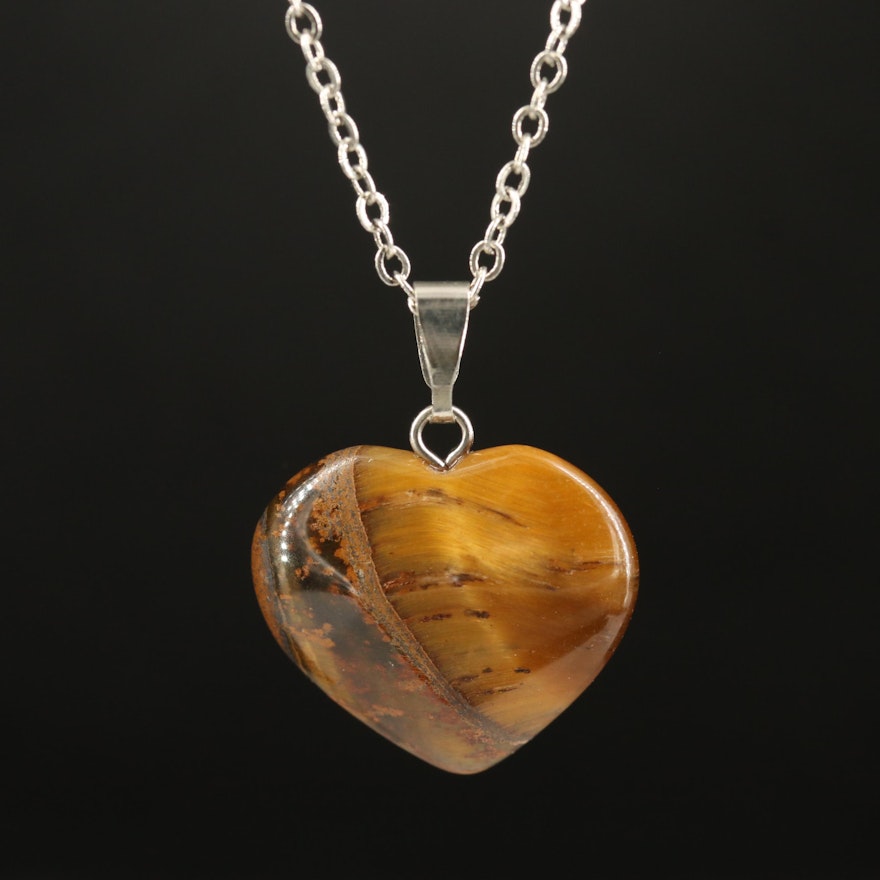 Carved Tiger's Eye Heart Pendant Necklace