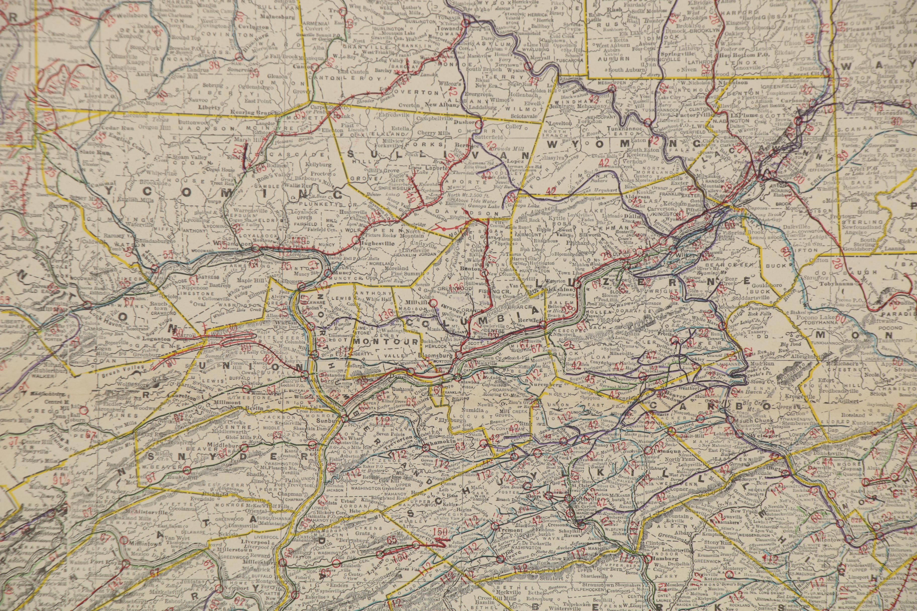 George F. Cram Wax Engraving Railway Map of Eastern Pennsylvania