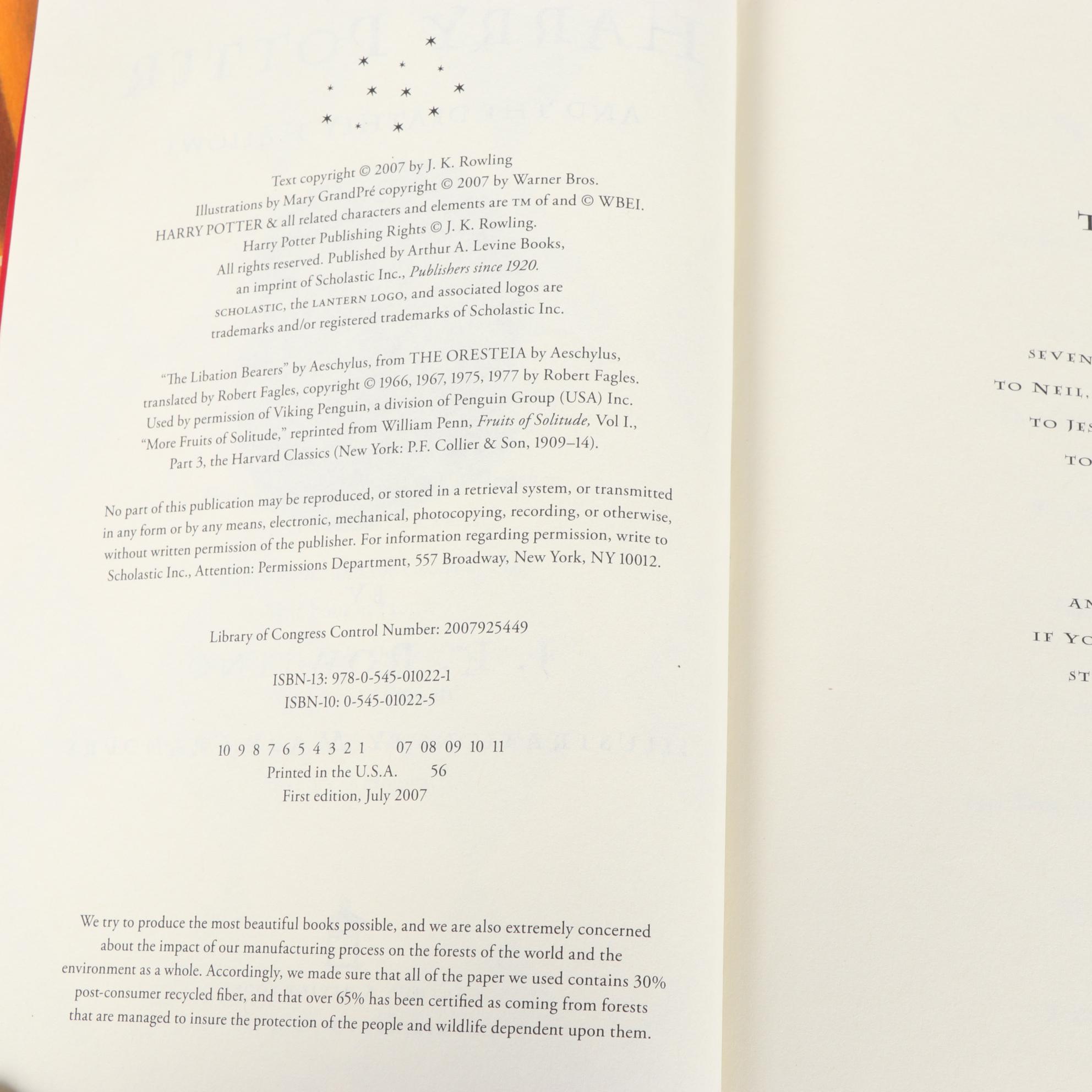 Complete First American Edition "Harry Potter" Series by J. K. Rowling