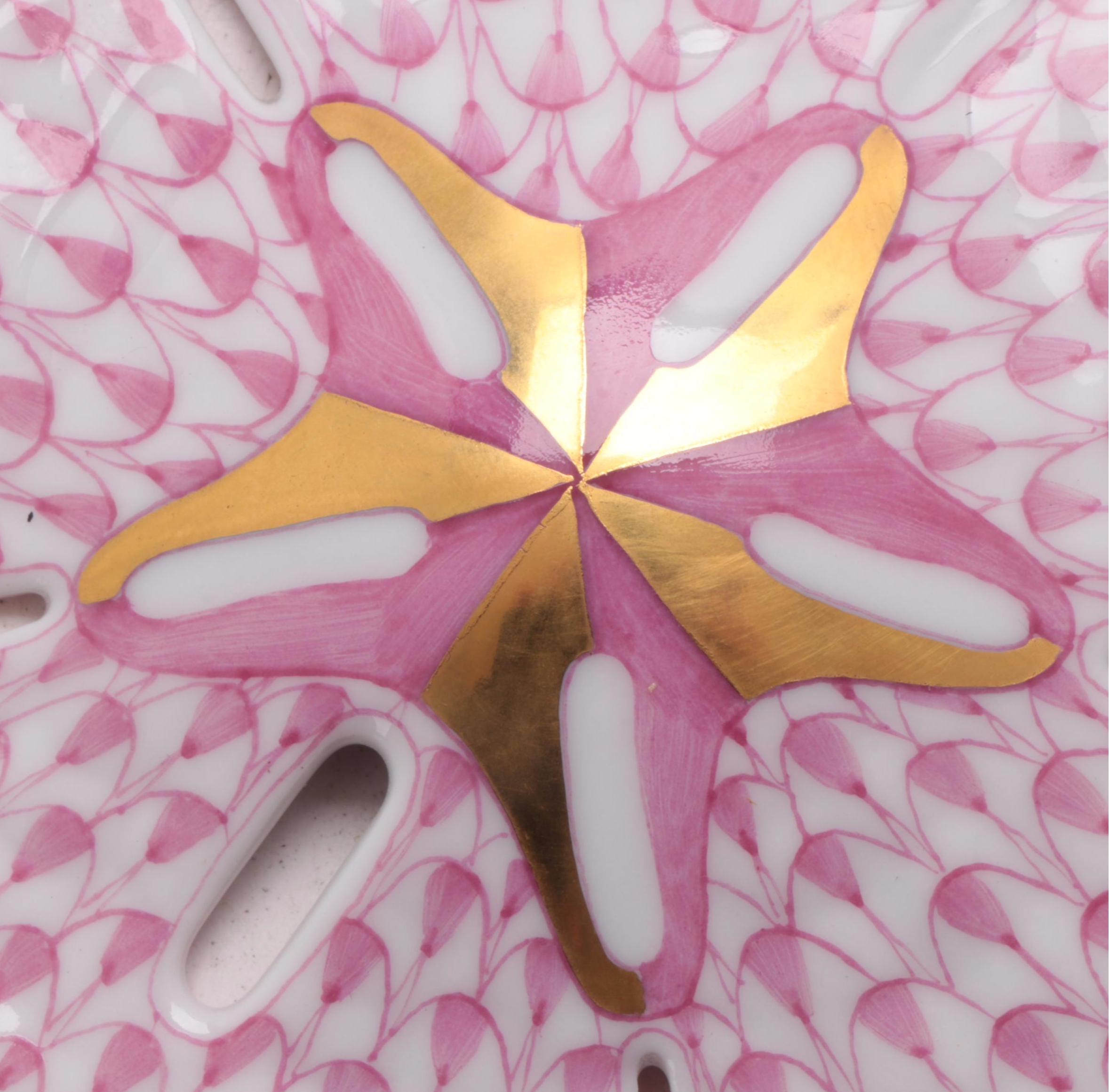 Herend Raspberry Fishnet "Sand Dollar" Porcelain Figurine, November 1999