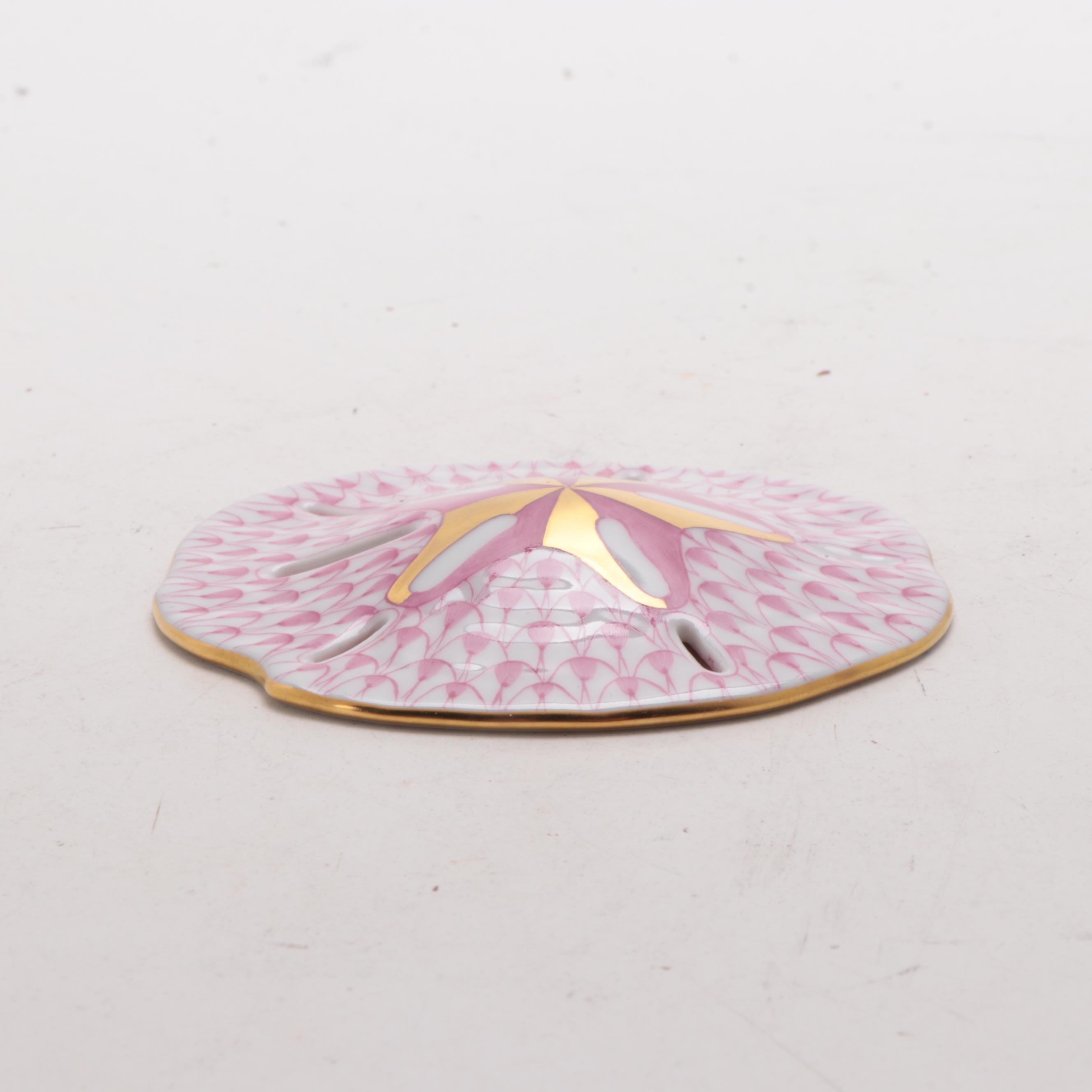 Herend Raspberry Fishnet "Sand Dollar" Porcelain Figurine, November 1999