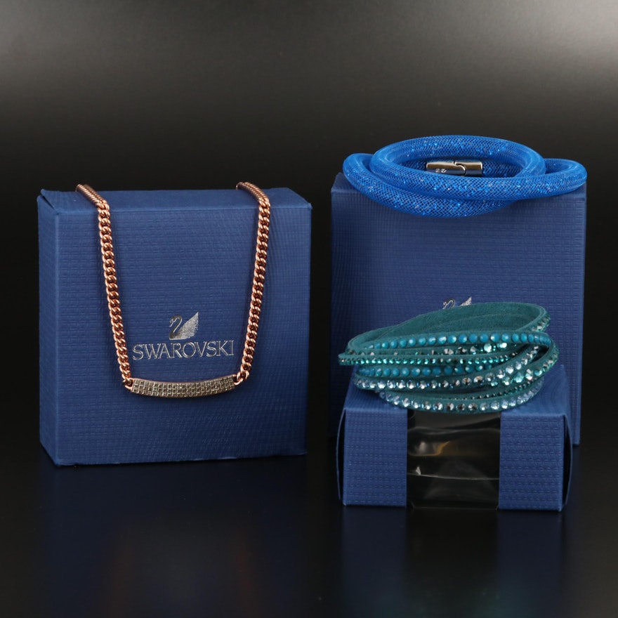 Swarovski "Vio" Pave Stationary Necklace, Suede Wrap and "Stardust" Bracelets