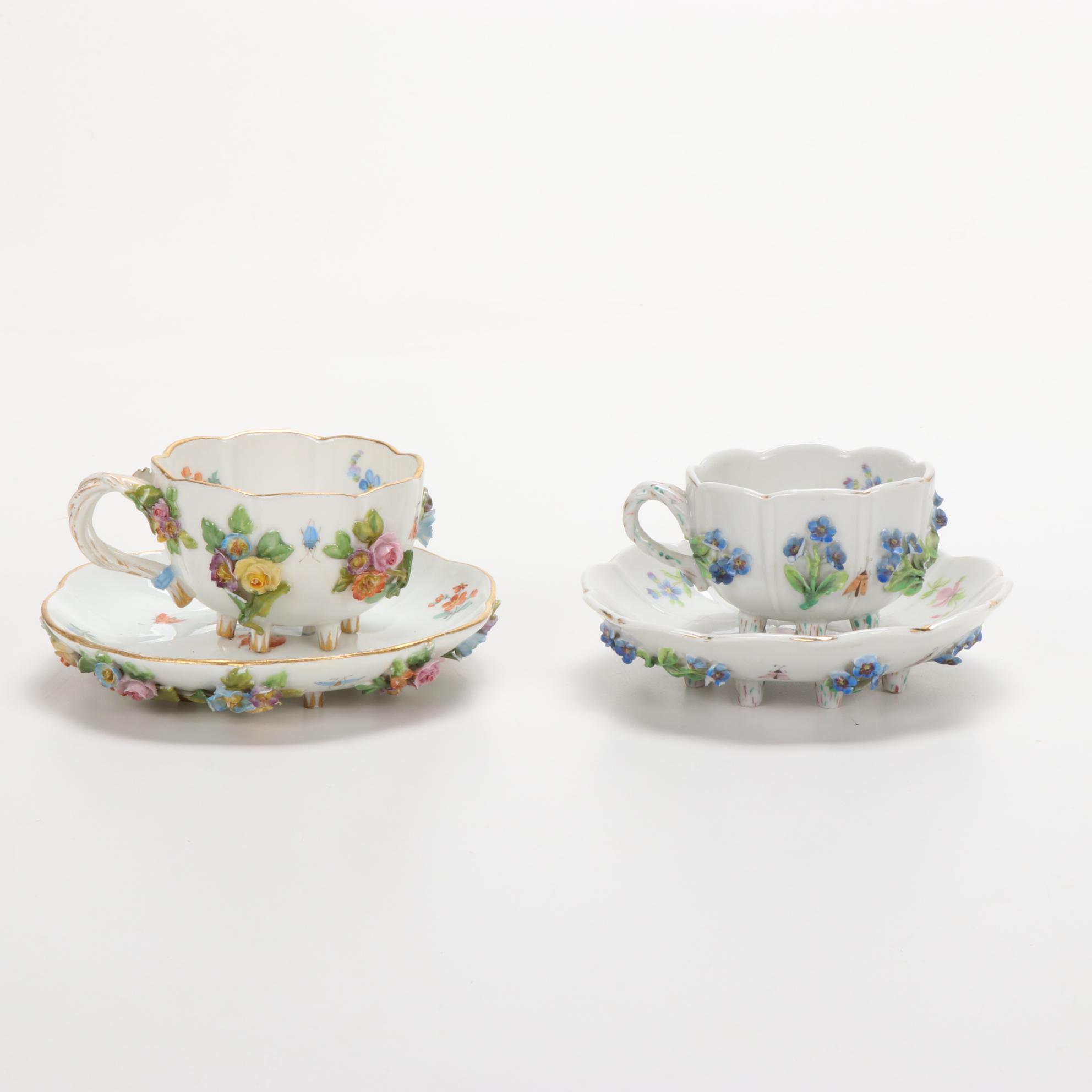 Rosenthal, Meissen, and More Bone China Teacups with Saucers, Vintage