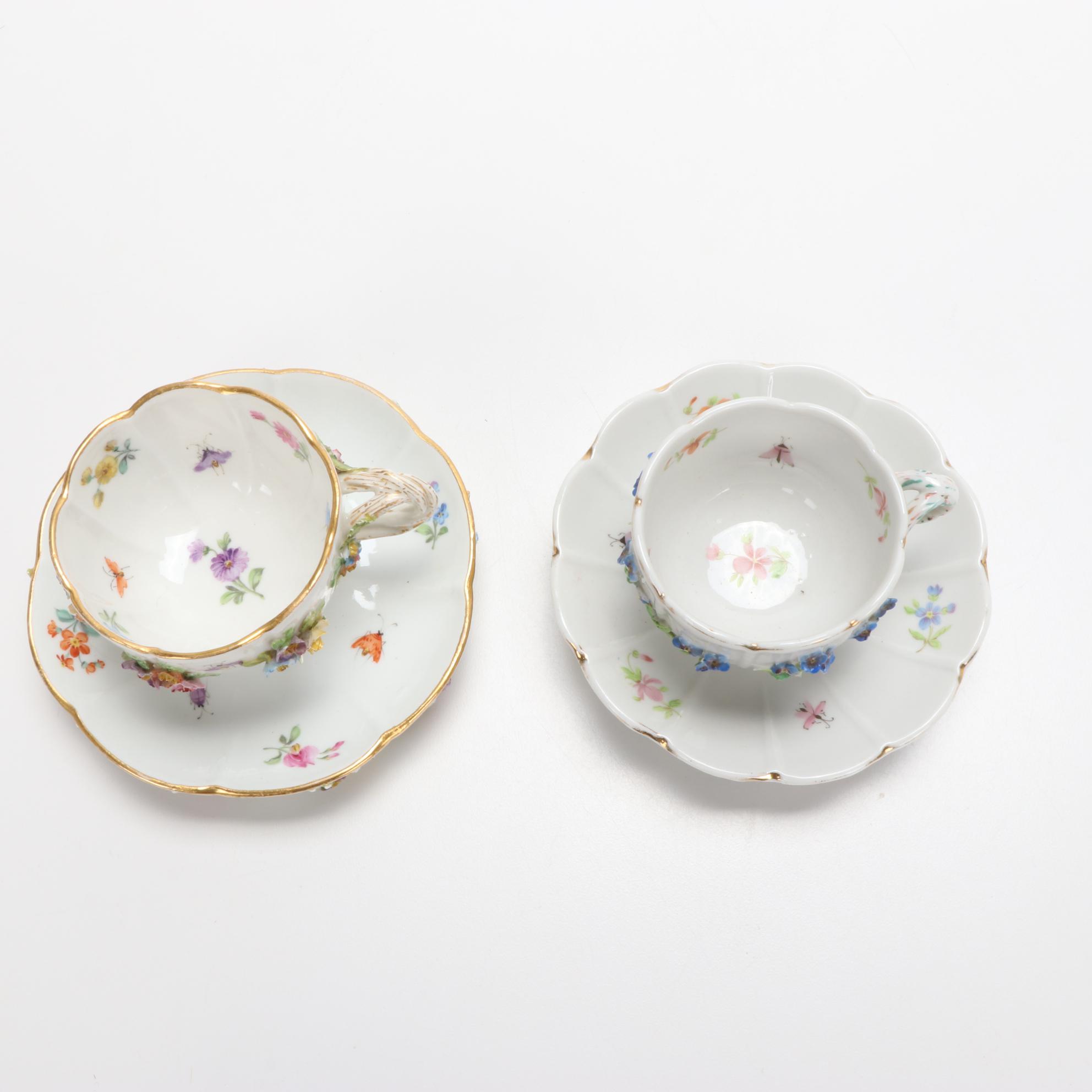 Rosenthal, Meissen, and More Bone China Teacups with Saucers, Vintage