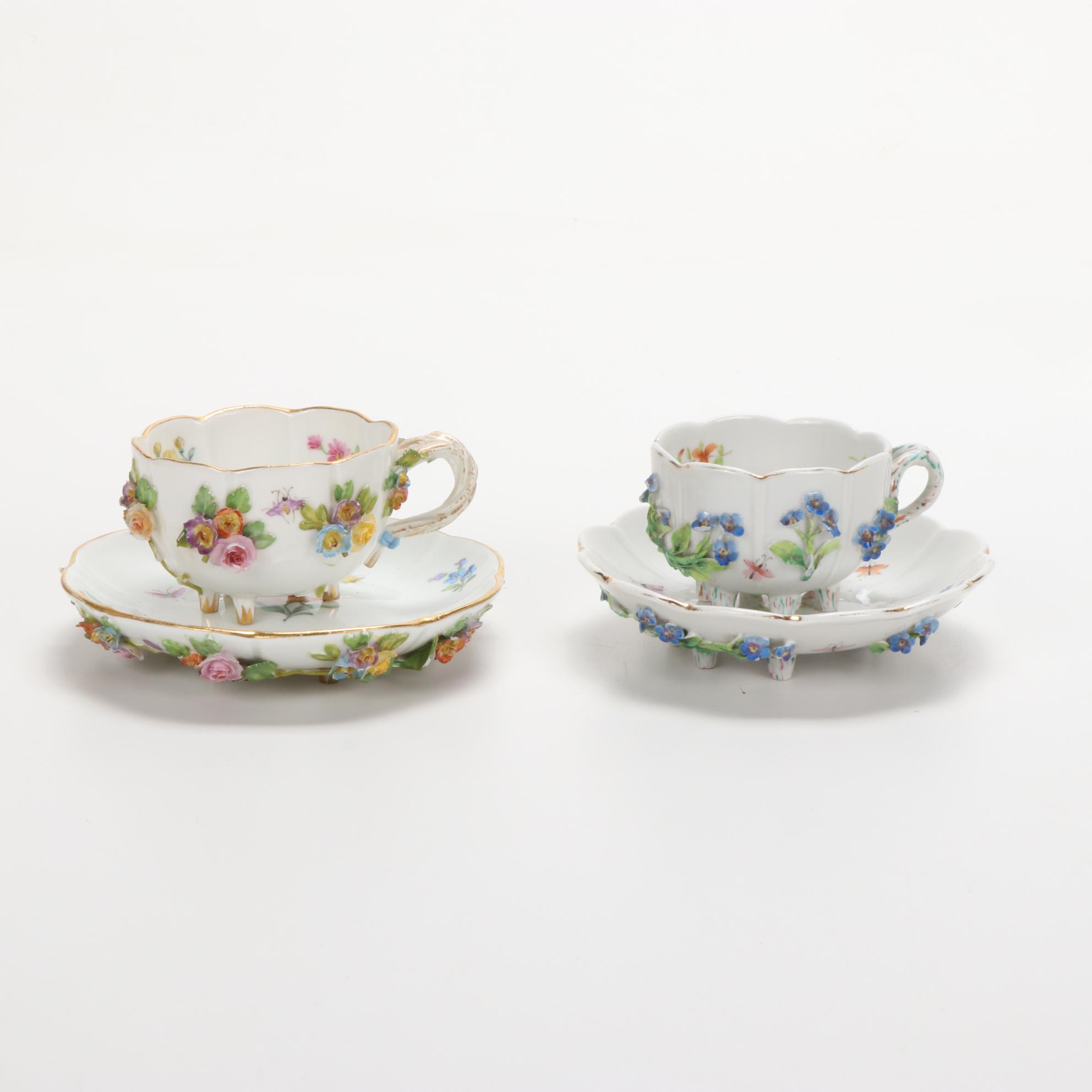 Rosenthal, Meissen, and More Bone China Teacups with Saucers, Vintage