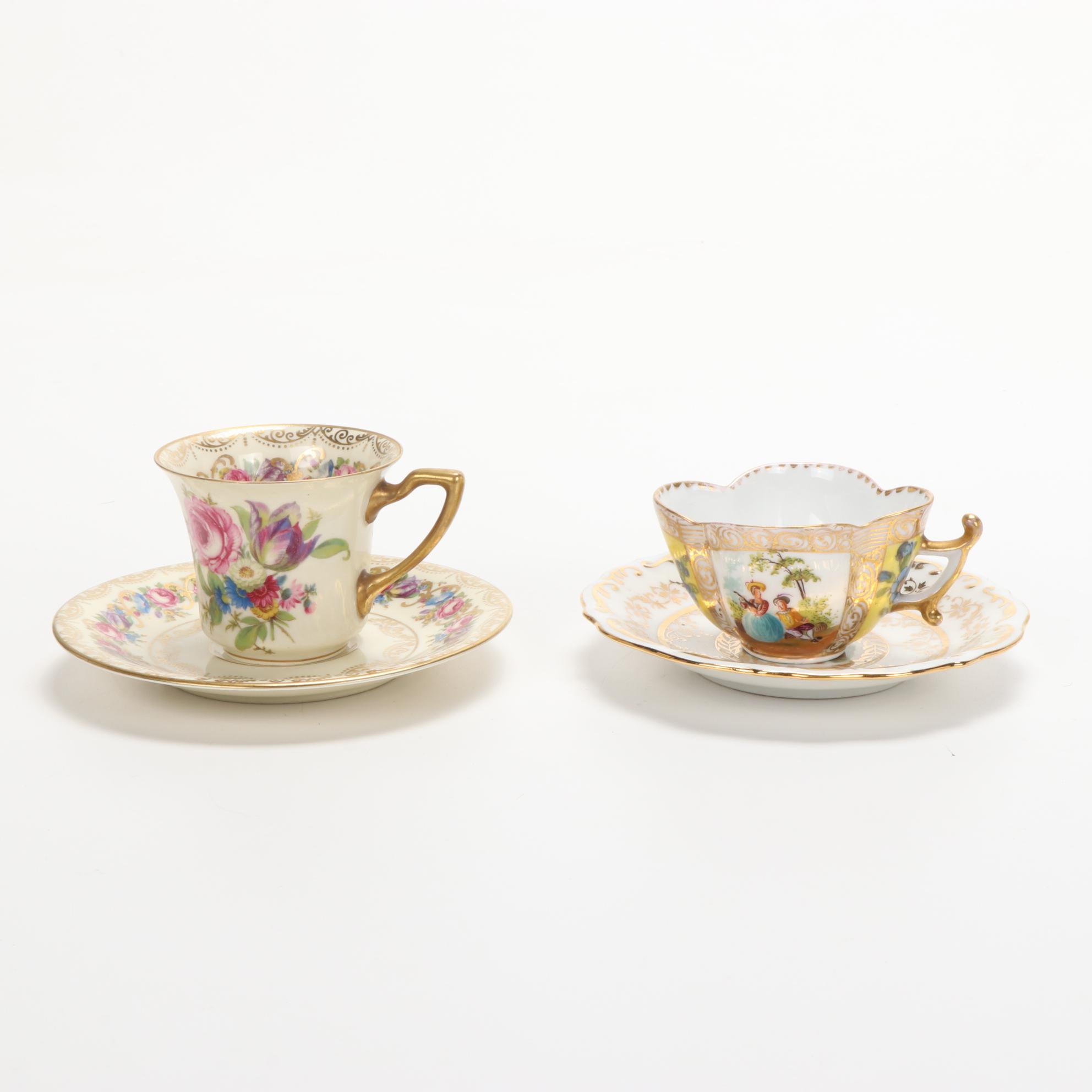 Rosenthal, Meissen, and More Bone China Teacups with Saucers, Vintage