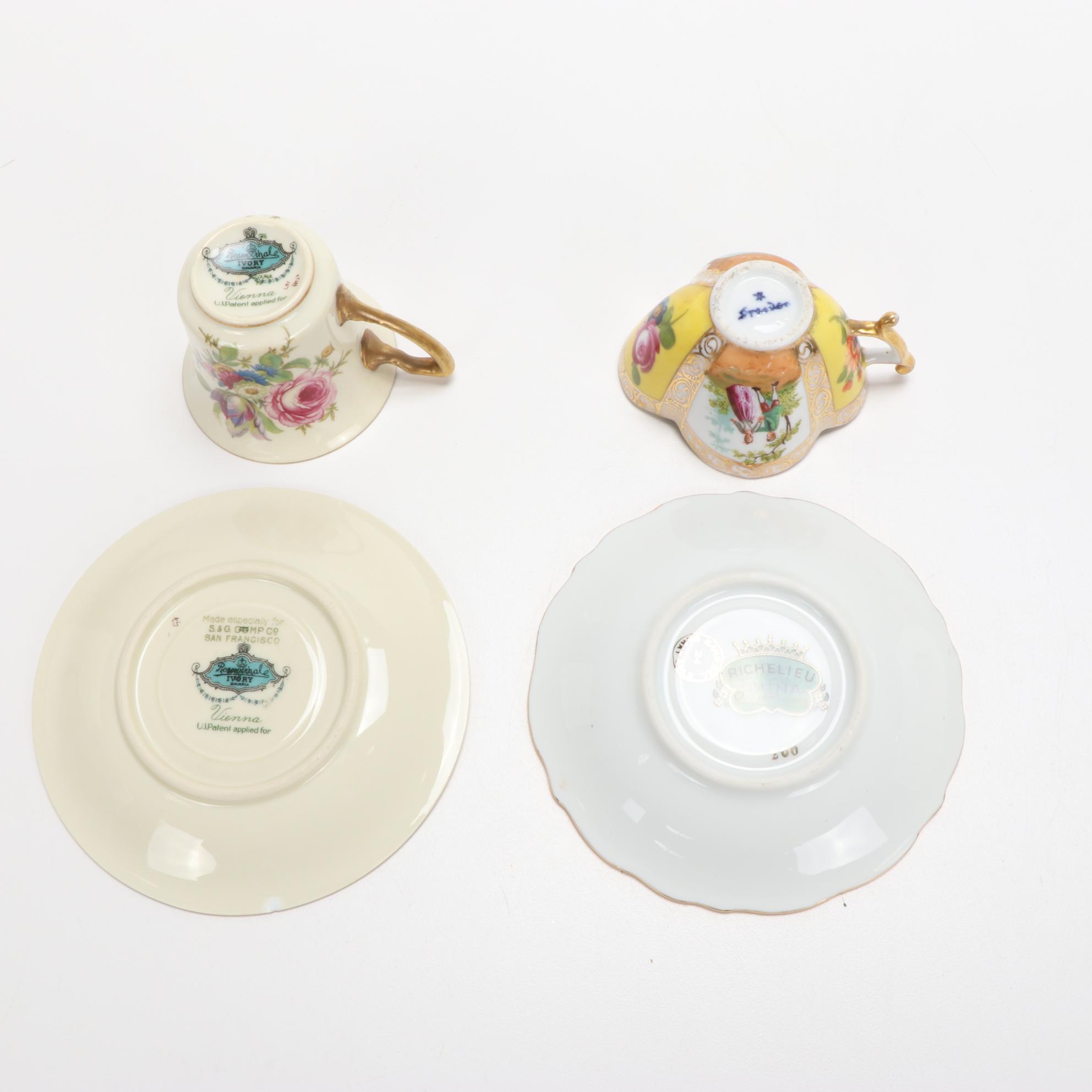 Rosenthal, Meissen, and More Bone China Teacups with Saucers, Vintage
