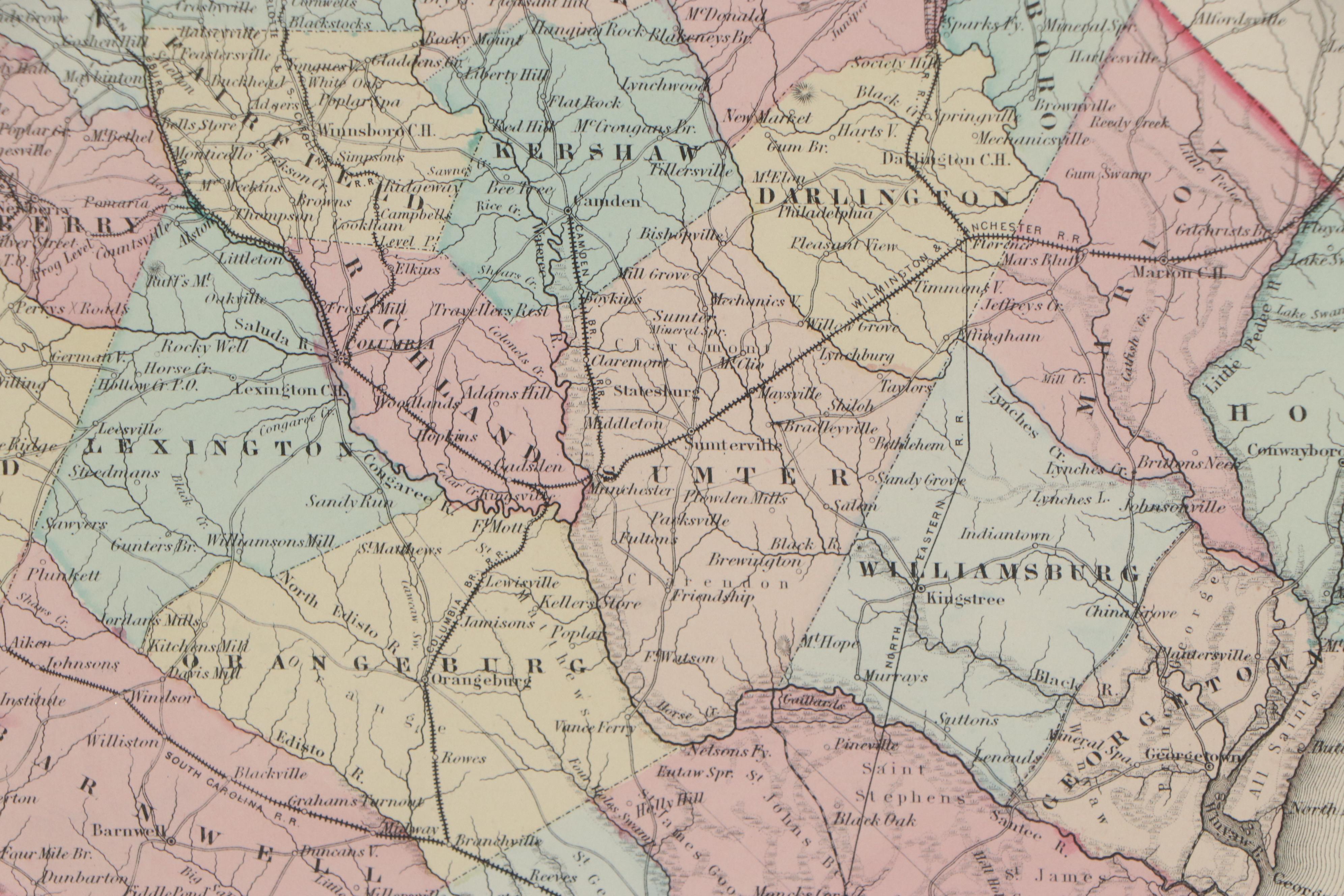 George W. Colton Hand-Colored Engraving Map "South Carolina," 1855