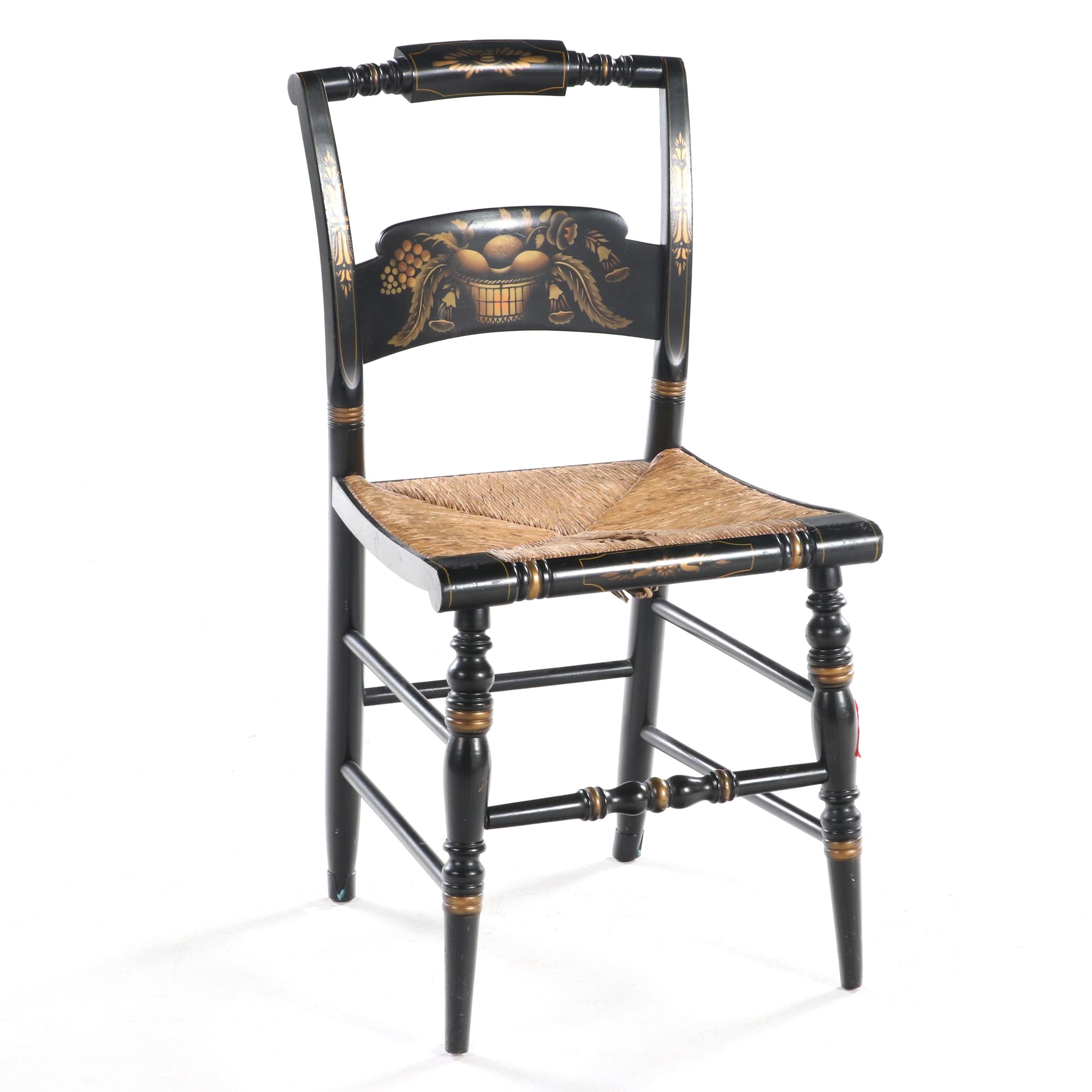 Lambert Hitchcock Ebonized and Stenciled Rush Seat Side Chair