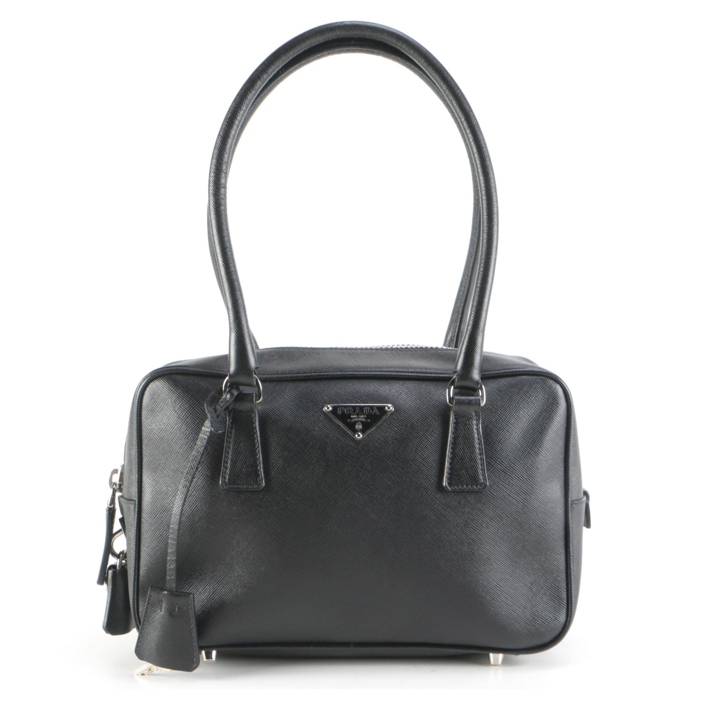 Prada Bauletto Small Black Saffiano Leather Bag
