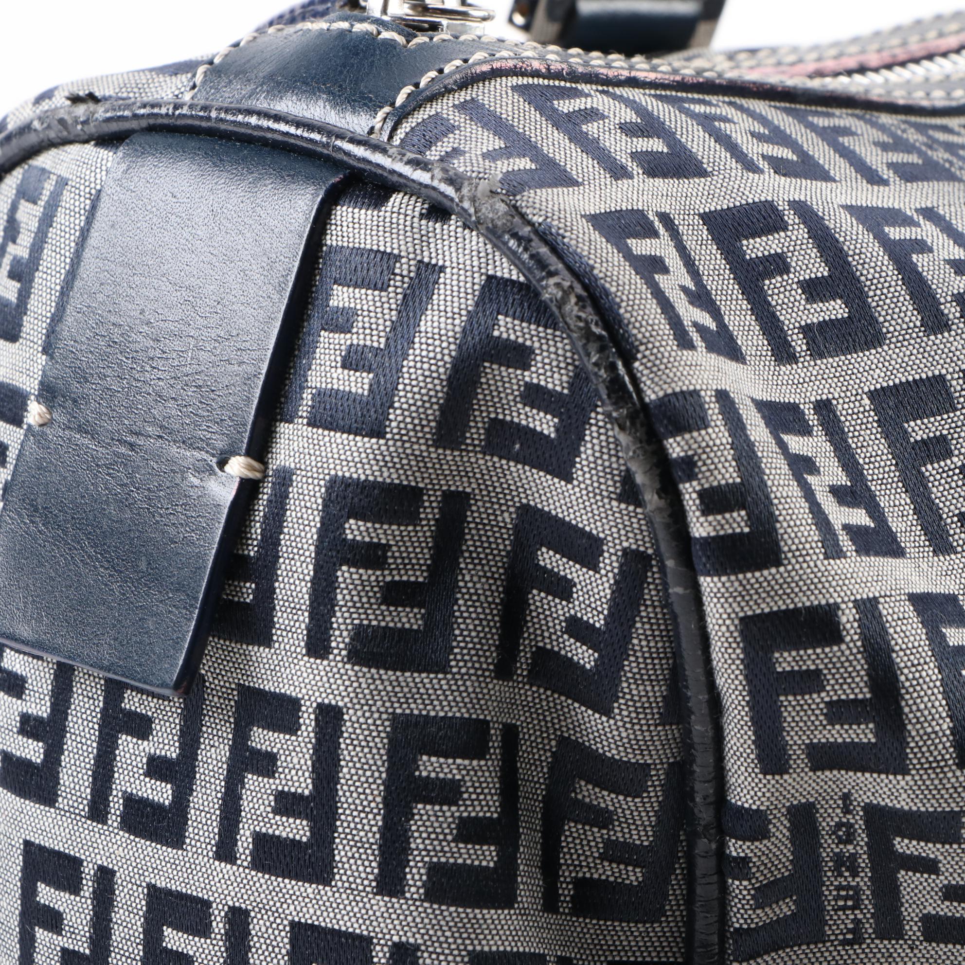 Fendi Navy Zucchino Canvas Boston Bag